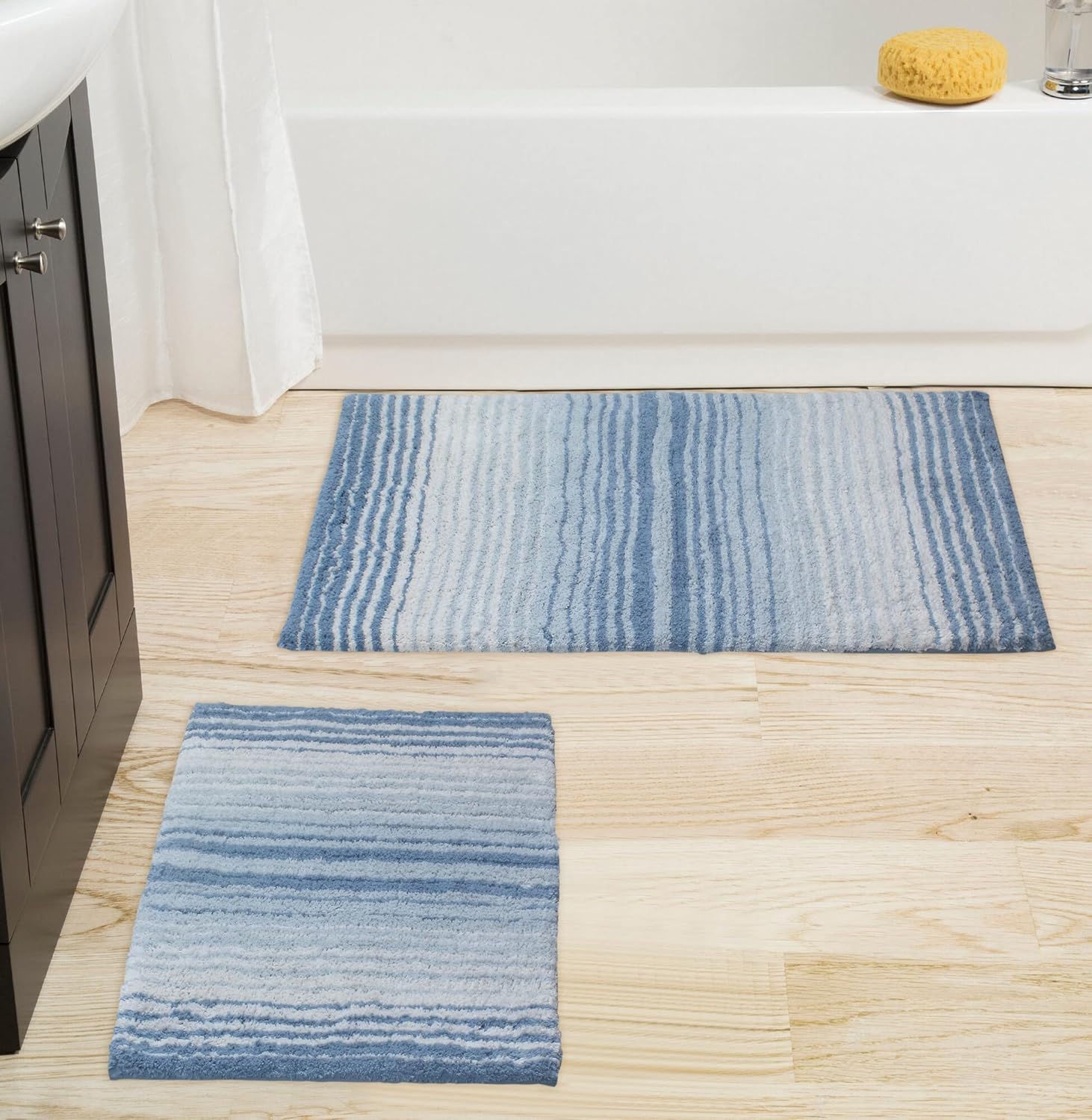 Home Weavers 100% Cotton Gradiation Collection Bathroom Décor, Washable Rug, Bathroom Mat, Kitchen Mat, Bathroom Rug Set, Bath Mat Set, Bath Floor Mat Non Slip, 4 Piece Set with Runner, Turquoise