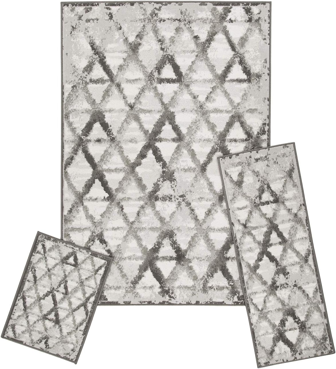 Woven Trends Modern Contemporary 3-Piece Rug Set, 5x7 Area Rug, 2x5 Runner Rug, 2x3 Accent Mat, Livingroom, Bedroom, Entryway, Durable and Stain Resistant, Gray