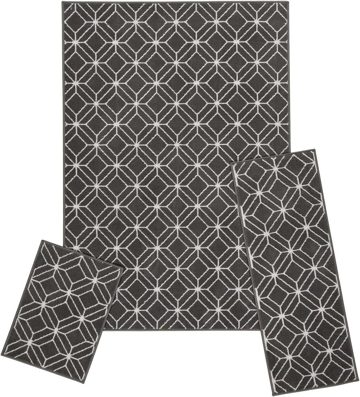 Woven Trends Modern Contemporary 3-Piece Rug Set, 5x7 Area Rug, 2x5 Runner Rug, 2x3 Accent Mat, Livingroom, Bedroom, Entryway, Durable and Stain Resistant, Gray