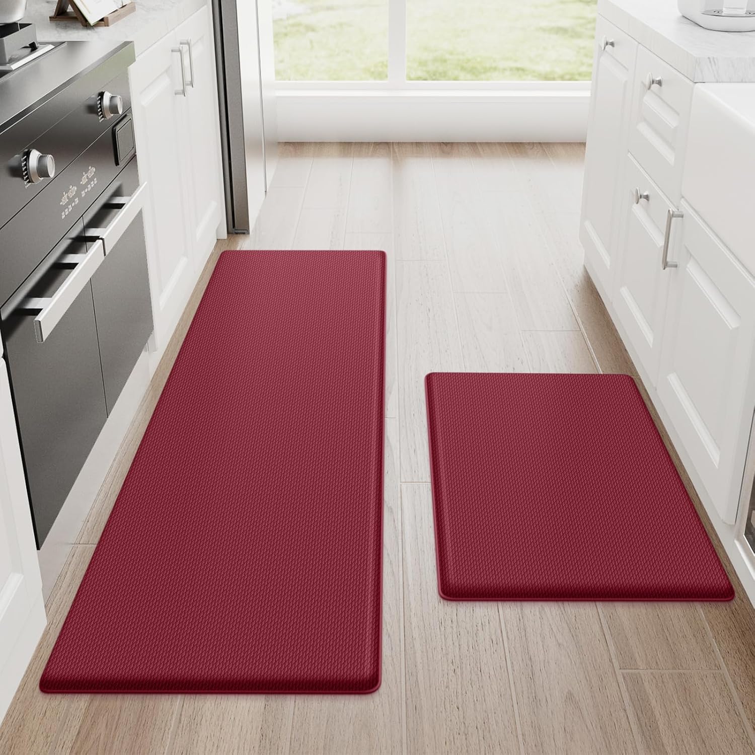StepRite Kitchen Mats, 2PCS Kitchen Rugs, Cushioned Anti Fatigue Kitchen Mats for Floor, Non-Slip Standing Desk Mat, Waterproof Kitchen Rug Set for Kitchen,20" x 32"+20" x 94.5"-Full 1inch Thick,Black