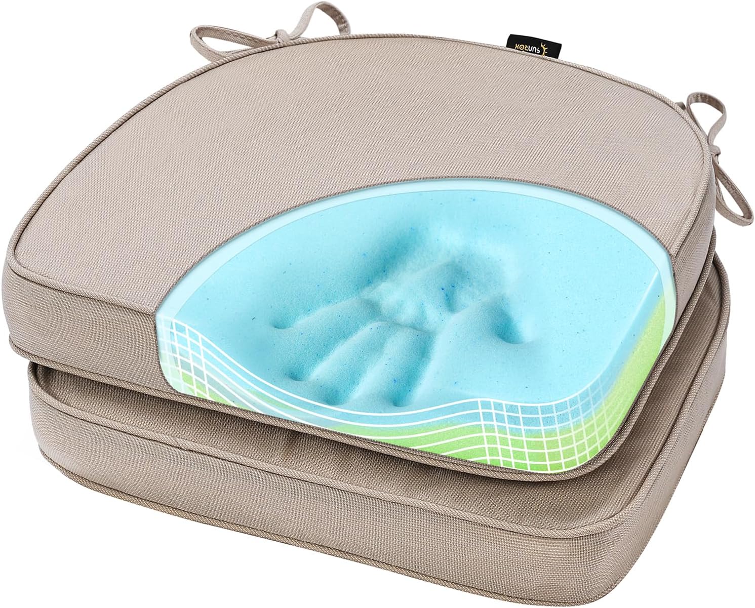 SUNROX Gel Memory Foam Chair Cushions, FadeShield Water-, Stain-Resistant Durable Reversible Seat Cushion Pads with Ties for Indoor/Outdoor Kitchen Dining Office, 17"x16", Set of 6, Heather Grey