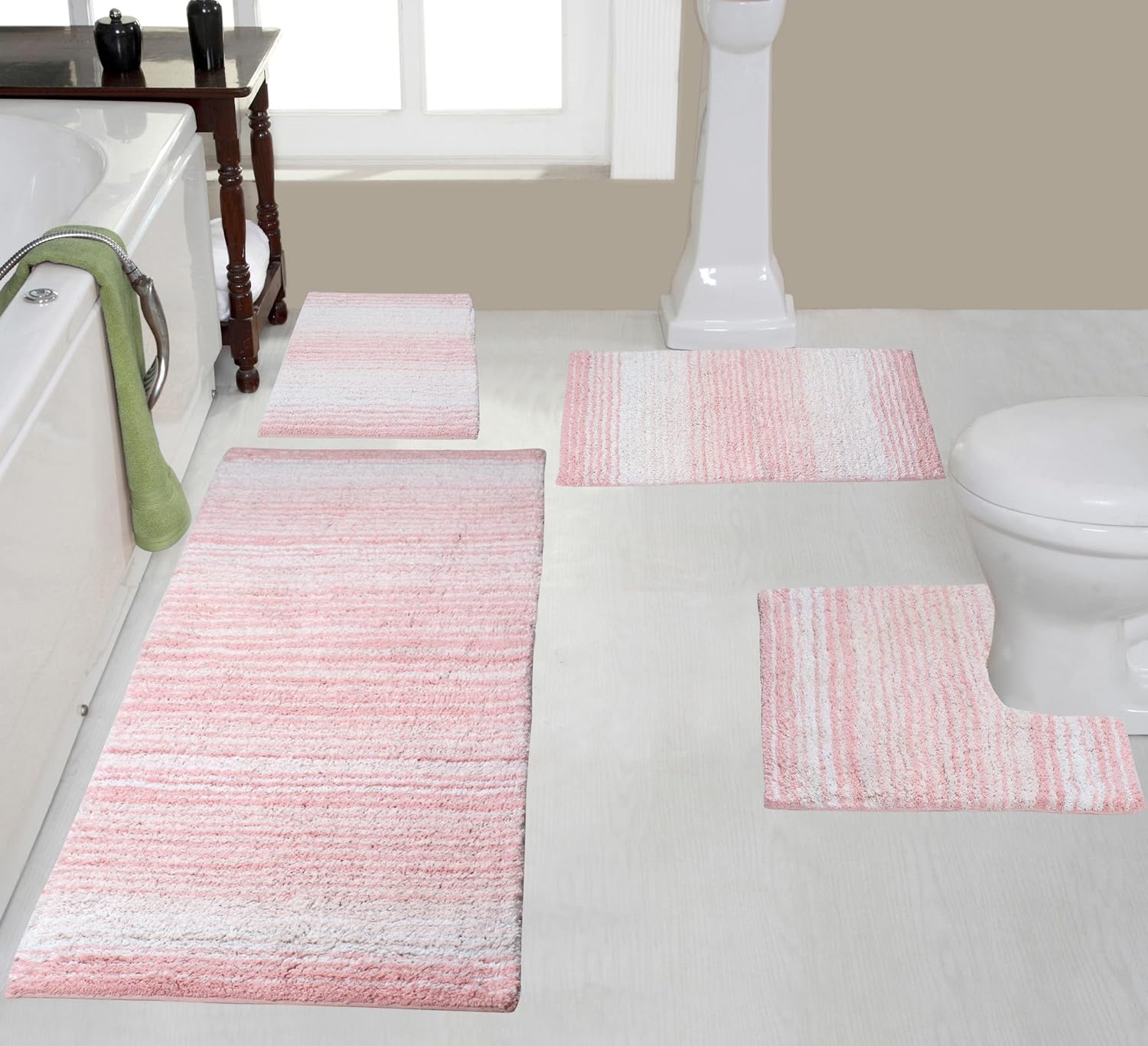 Home Weavers 100% Cotton Gradiation Collection Bathroom Décor, Washable Rug, Bathroom Mat, Kitchen Mat, Bathroom Rug Set, Bath Mat Set, Bath Floor Mat Non Slip, 4 Piece Set with Runner, Turquoise