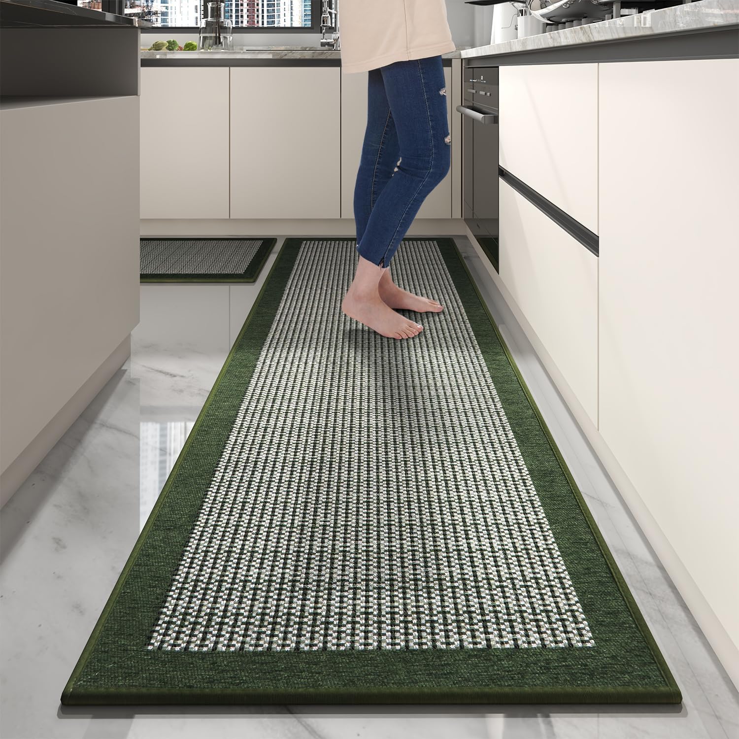 PADOOR Non Slip Kitchen Rugs Sets of 3 - Extra Large 2.5'x6' + 20"x32" + 20"x32" Runner Rugs for Kitchen Floor Non Skid Washable, Absorbent Kitchen Mat for in Front of Sink 3 Piece Grey