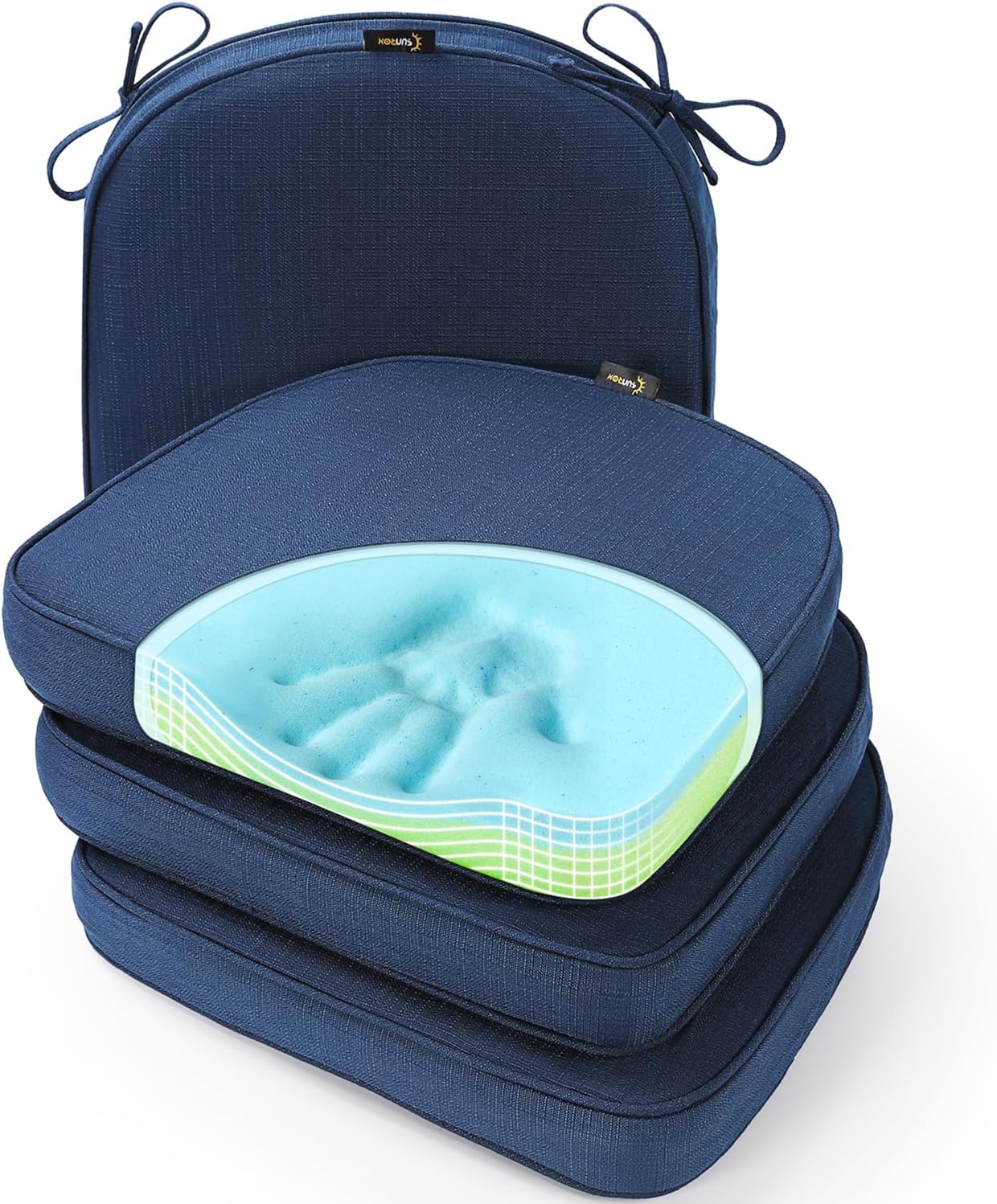 SUNROX Gel Memory Foam Chair Cushions, FadeShield Water-, Stain-Resistant Durable Reversible Seat Cushion Pads with Ties for Indoor/Outdoor Kitchen Dining Office, 17"x16", Set of 6, Heather Grey