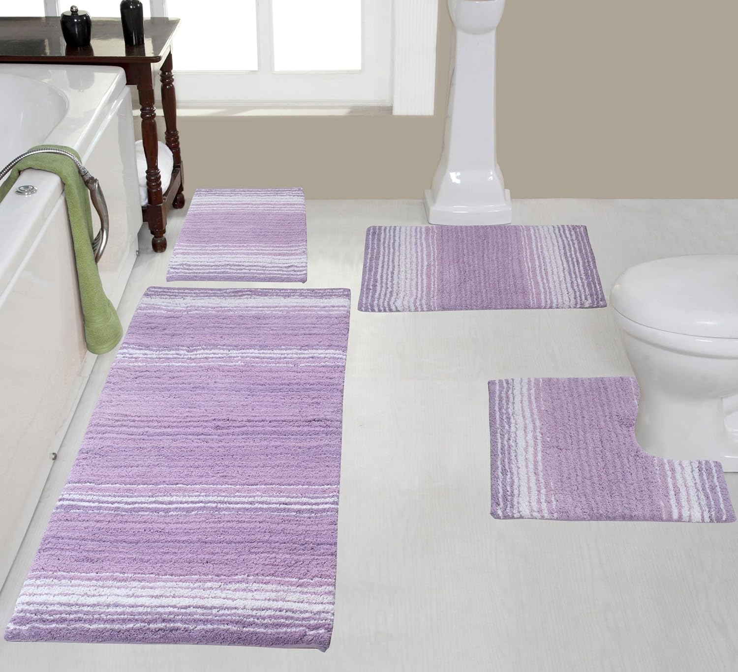 Home Weavers 100% Cotton Gradiation Collection Bathroom Décor, Washable Rug, Bathroom Mat, Kitchen Mat, Bathroom Rug Set, Bath Mat Set, Bath Floor Mat Non Slip, 4 Piece Set with Runner, Turquoise