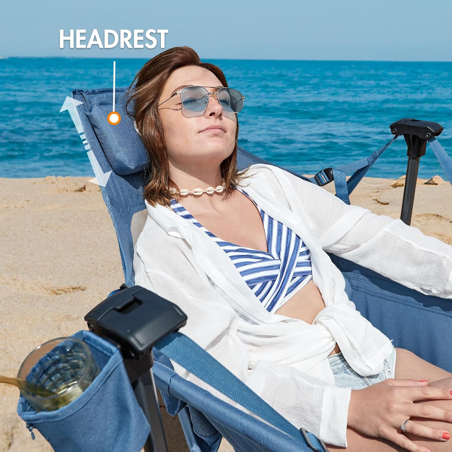 PORTAL Hammock Camping Chair, Portable Outdoor Swinging Chairs, Rocking Chair for Adults with Adjustable Back and Height for Lawn, Backyard, Patio, Supports 400 lbs, Breathable Mesh High Back, Blue