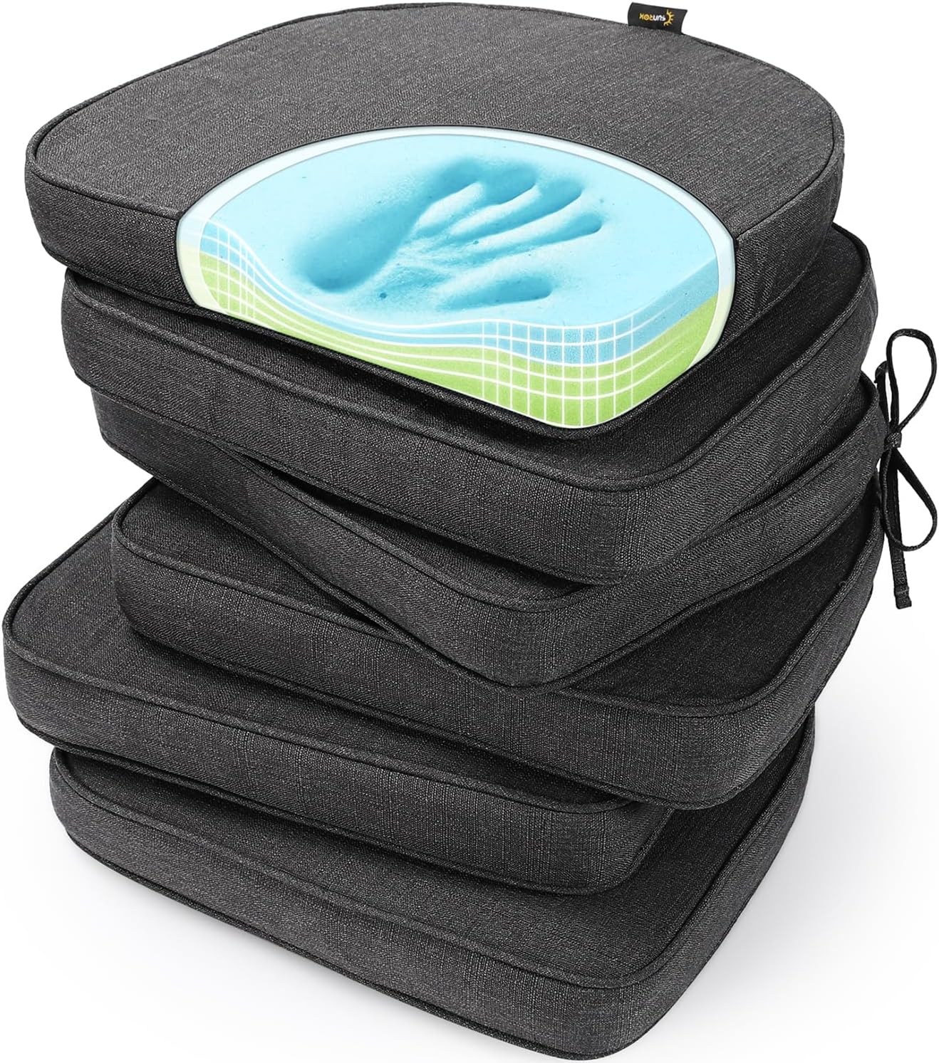SUNROX Gel Memory Foam Chair Cushions, FadeShield Water-, Stain-Resistant Durable Reversible Seat Cushion Pads with Ties for Indoor/Outdoor Kitchen Dining Office, 17"x16", Set of 6, Heather Grey