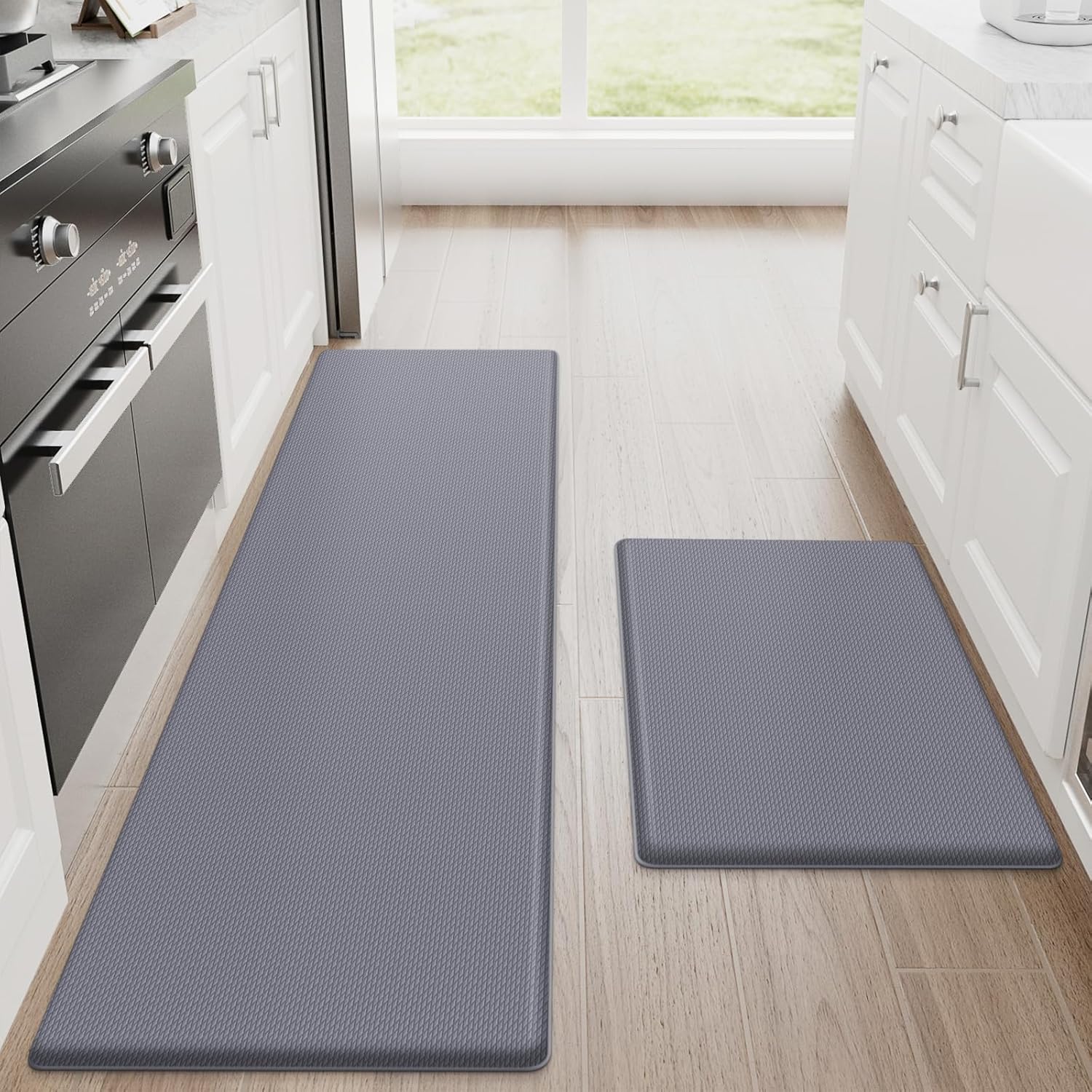 StepRite Kitchen Mats, 2PCS Kitchen Rugs, Cushioned Anti Fatigue Kitchen Mats for Floor, Non-Slip Standing Desk Mat, Waterproof Kitchen Rug Set for Kitchen,20" x 32"+20" x 94.5"-Full 1inch Thick,Black