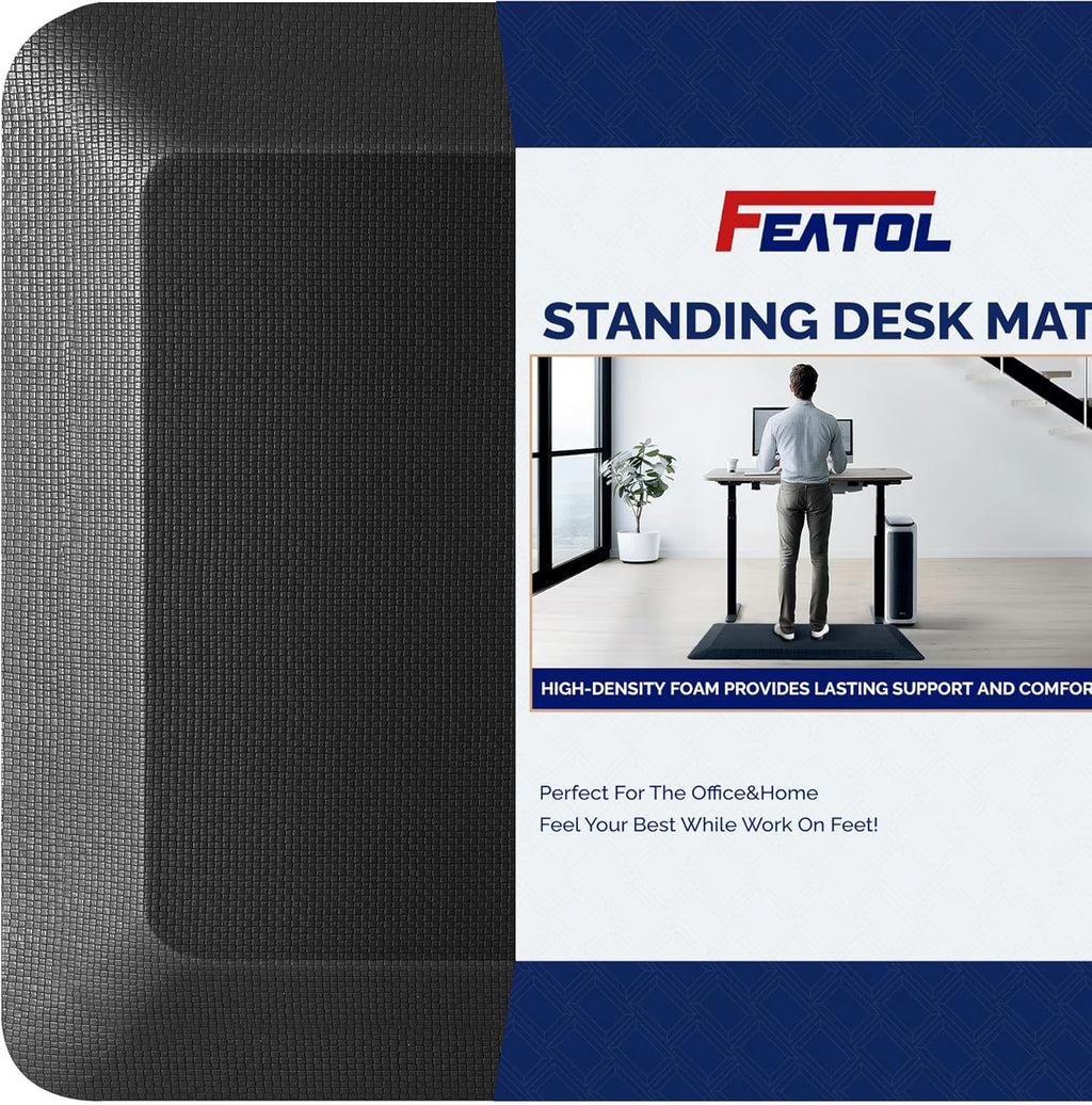 FEATOL 4 Packs Anti Fatigue Mats Thick Cushioned Standing Desk Mat Office, Ergonomic Kitchen Mats Set of 4, Memory Foam Comfort Floor Mat Padded Foam Rugs, Stain Resistant, Non-Slip (20" x 32", Black)