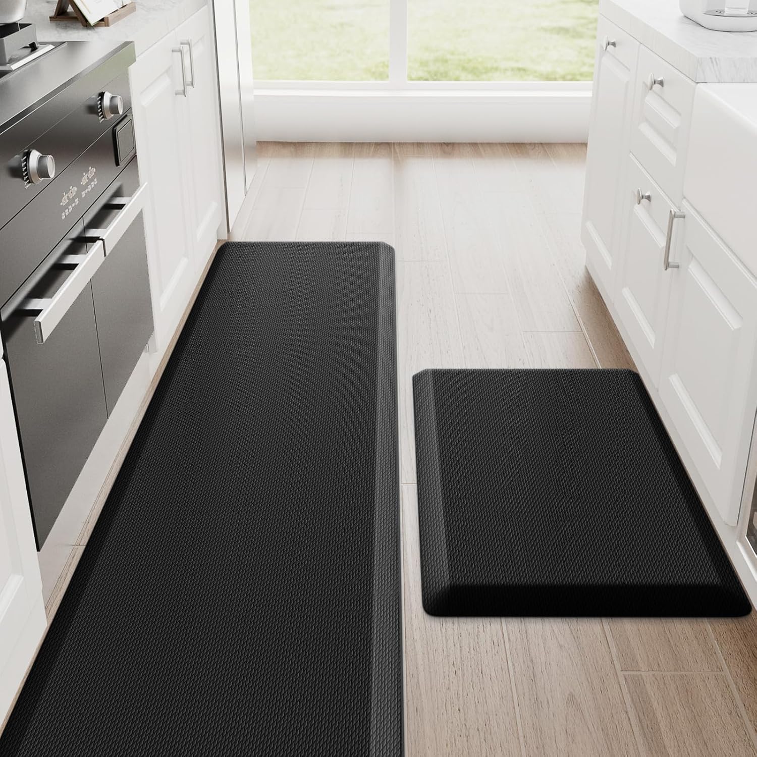 StepRite Kitchen Mats, 2PCS Kitchen Rugs, Cushioned Anti Fatigue Kitchen Mats for Floor, Non-Slip Standing Desk Mat, Waterproof Kitchen Rug Set for Kitchen,20" x 32"+20" x 94.5"-Full 1inch Thick,Black