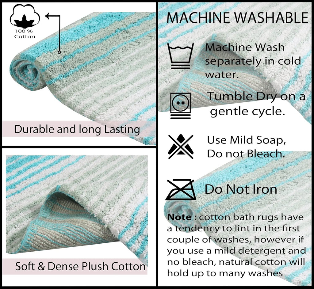 Home Weavers 100% Cotton Gradiation Collection Bathroom Décor, Washable Rug, Bathroom Mat, Kitchen Mat, Bathroom Rug Set, Bath Mat Set, Bath Floor Mat Non Slip, 4 Piece Set with Runner, Turquoise