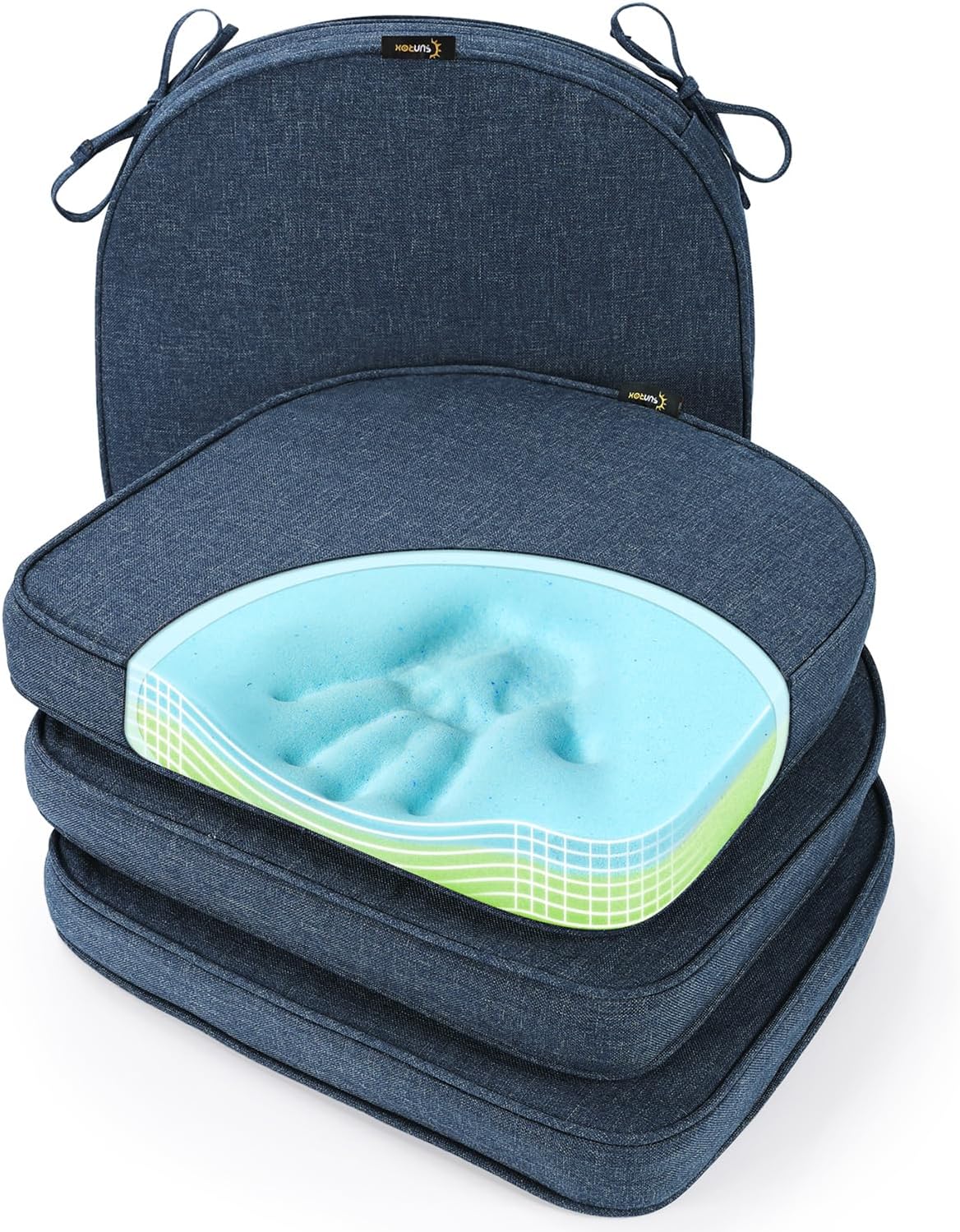 SUNROX Gel Memory Foam Chair Cushions, FadeShield Water-, Stain-Resistant Durable Reversible Seat Cushion Pads with Ties for Indoor/Outdoor Kitchen Dining Office, 17"x16", Set of 6, Heather Grey