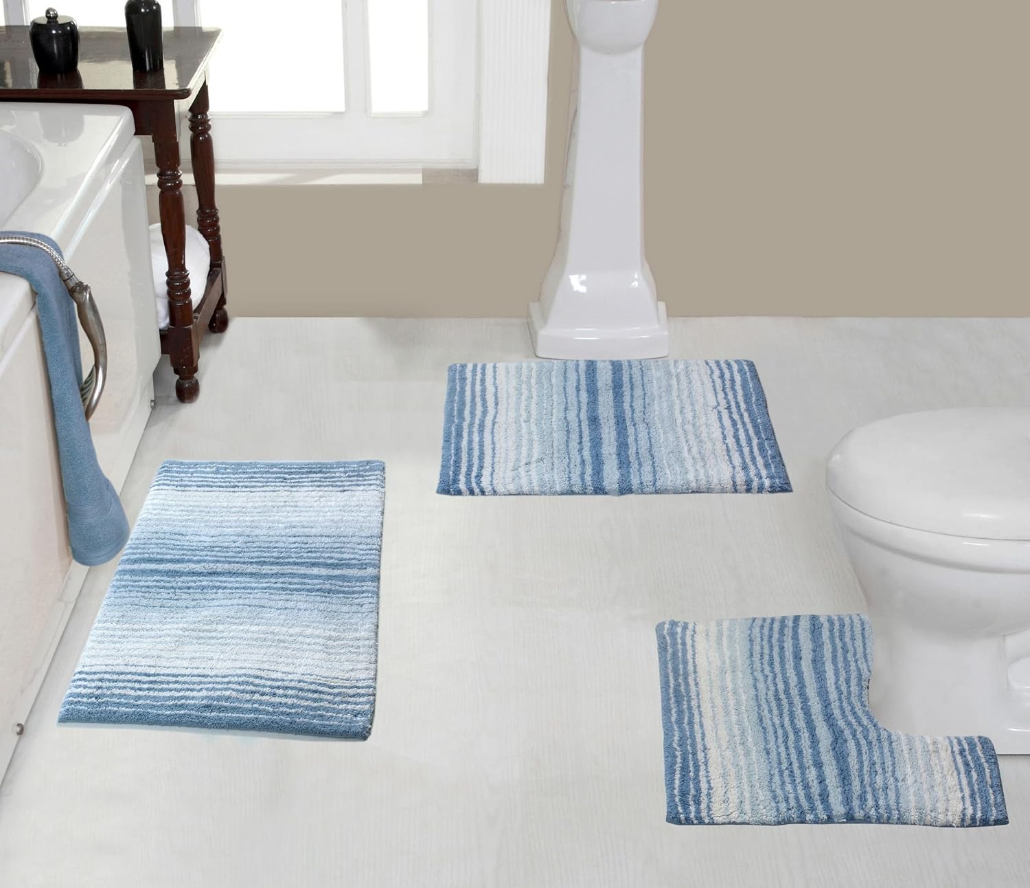 Home Weavers 100% Cotton Gradiation Collection Bathroom Décor, Washable Rug, Bathroom Mat, Kitchen Mat, Bathroom Rug Set, Bath Mat Set, Bath Floor Mat Non Slip, 4 Piece Set with Runner, Turquoise