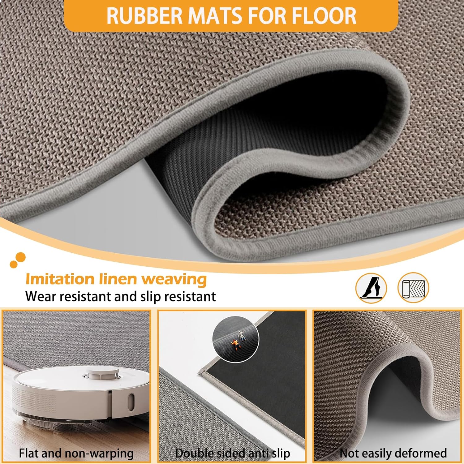 Kitchen Mats for Floor 2 Piece (Khaki Rug, 47.2“×19.7“+70.8“×19.7“), Kitchen Rugs Non Slip Washable Long Hallway Runner Corner L Shaped Rug Set, Non Slip Runner Rug Door Mat Bathroom Laundry Room