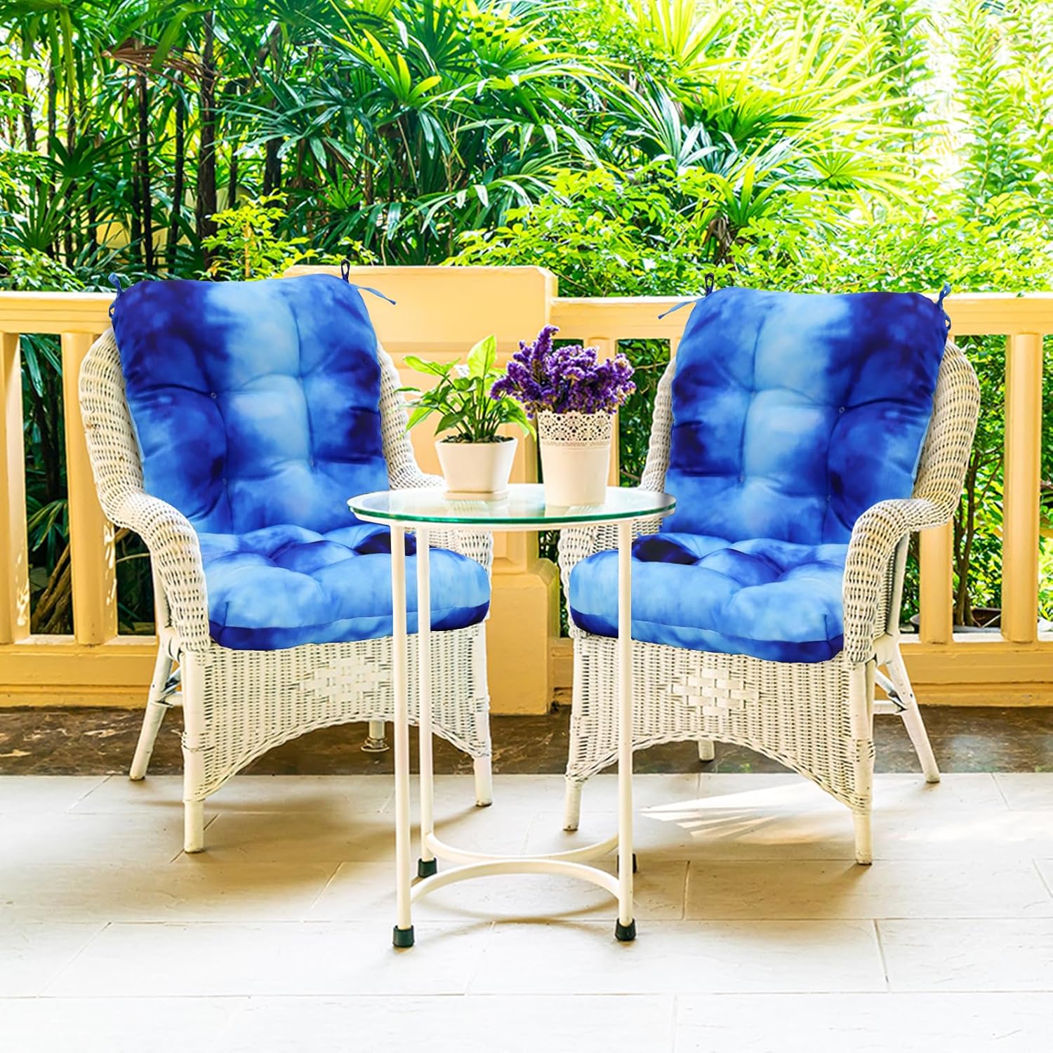 EAGLE PEAK Tufted Outdoor/Indoor Seat/Back Chair Cushions, Set of 2, 42'' x 21'', Tie Dye Blue