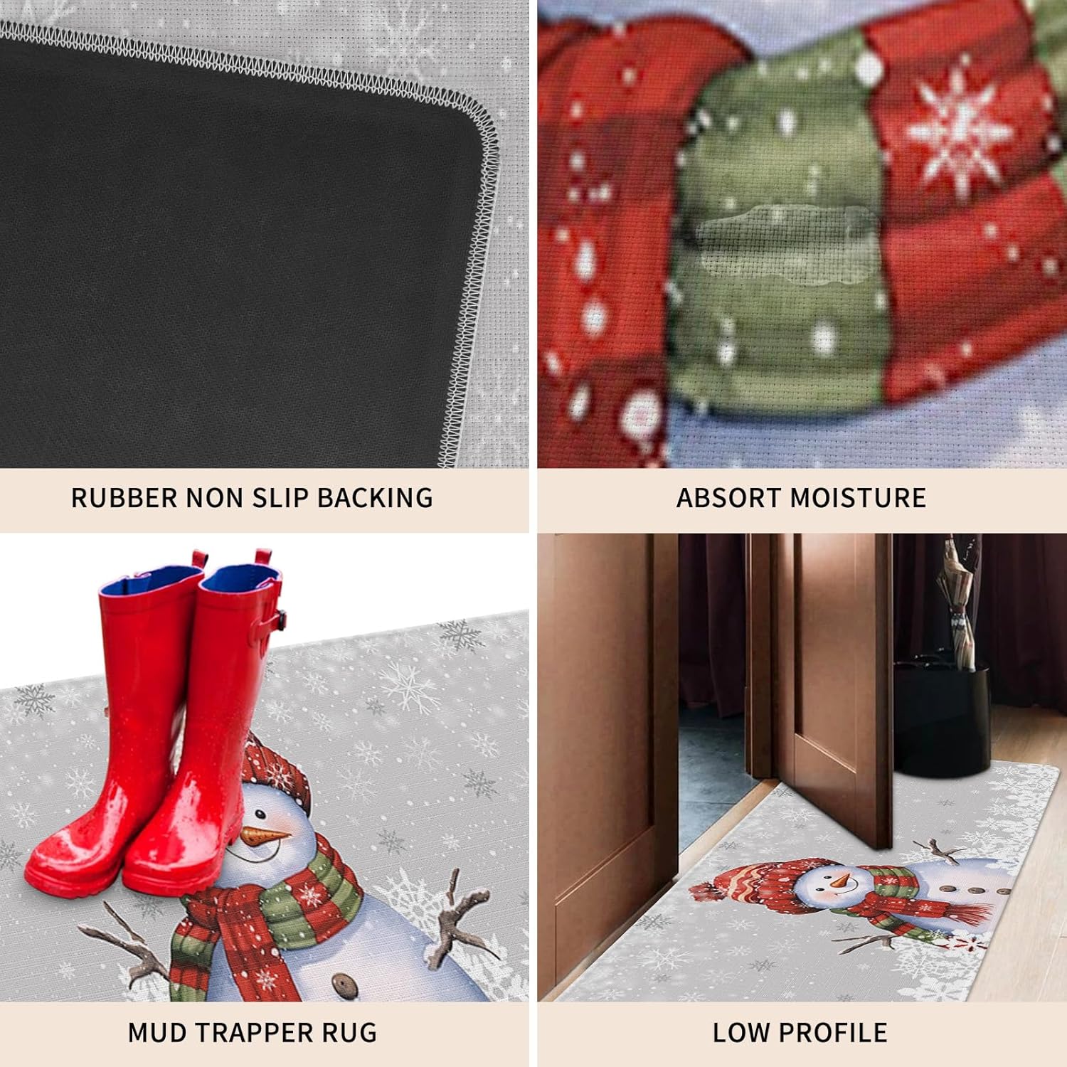 Christmas Snowman Snowflake Kitchen Mat Set of 2,Anti-Fatigue Kitchen Rugs,Waterproof Non-Slipping Kitchen Mat for Floor,Grey White Winter Holiday Durable Kitchen Rugs and Mats for Kitchen & Laundry