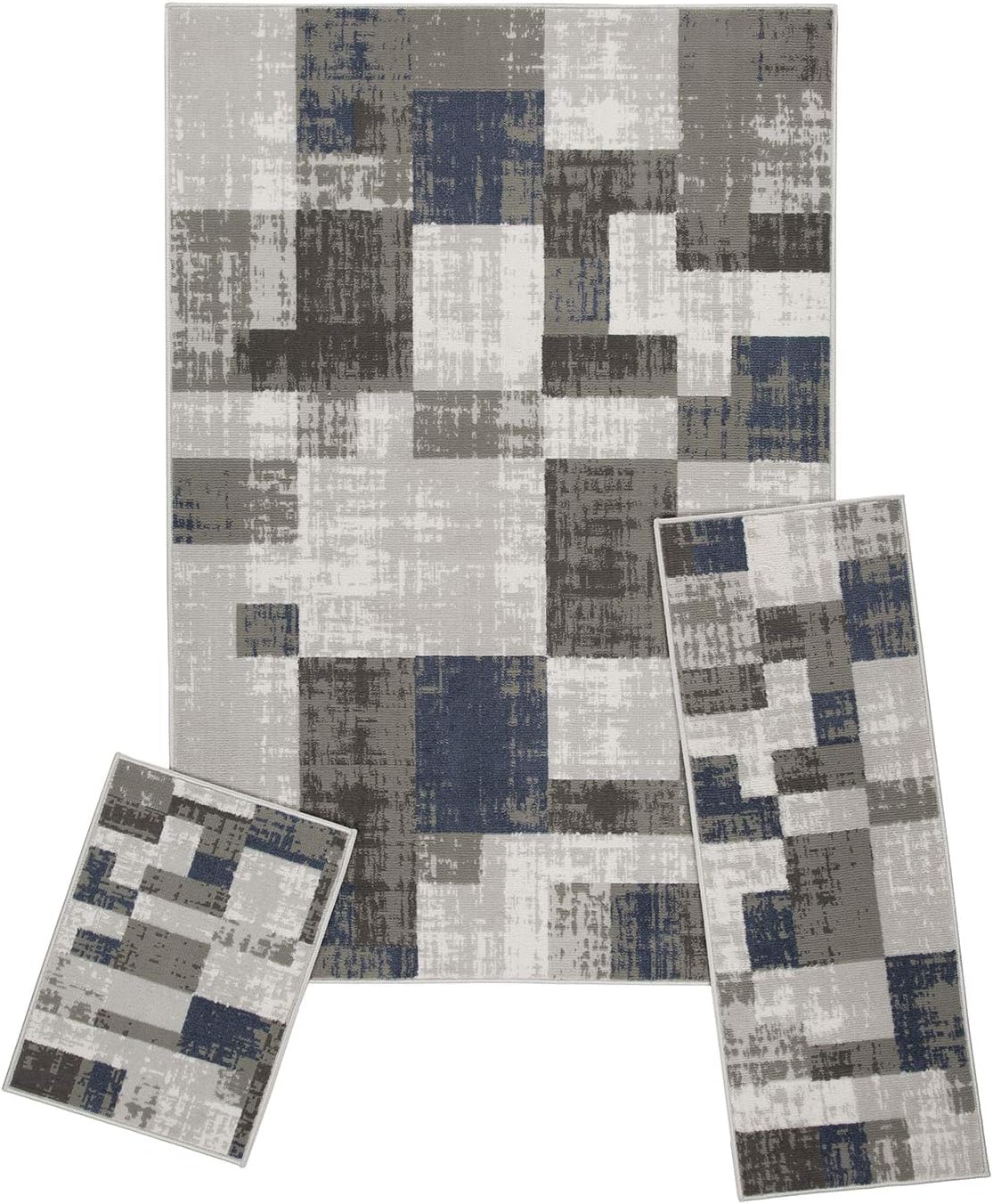 Woven Trends Modern Contemporary 3-Piece Rug Set, 5x7 Area Rug, 2x5 Runner Rug, 2x3 Accent Mat, Livingroom, Bedroom, Entryway, Durable and Stain Resistant, Gray