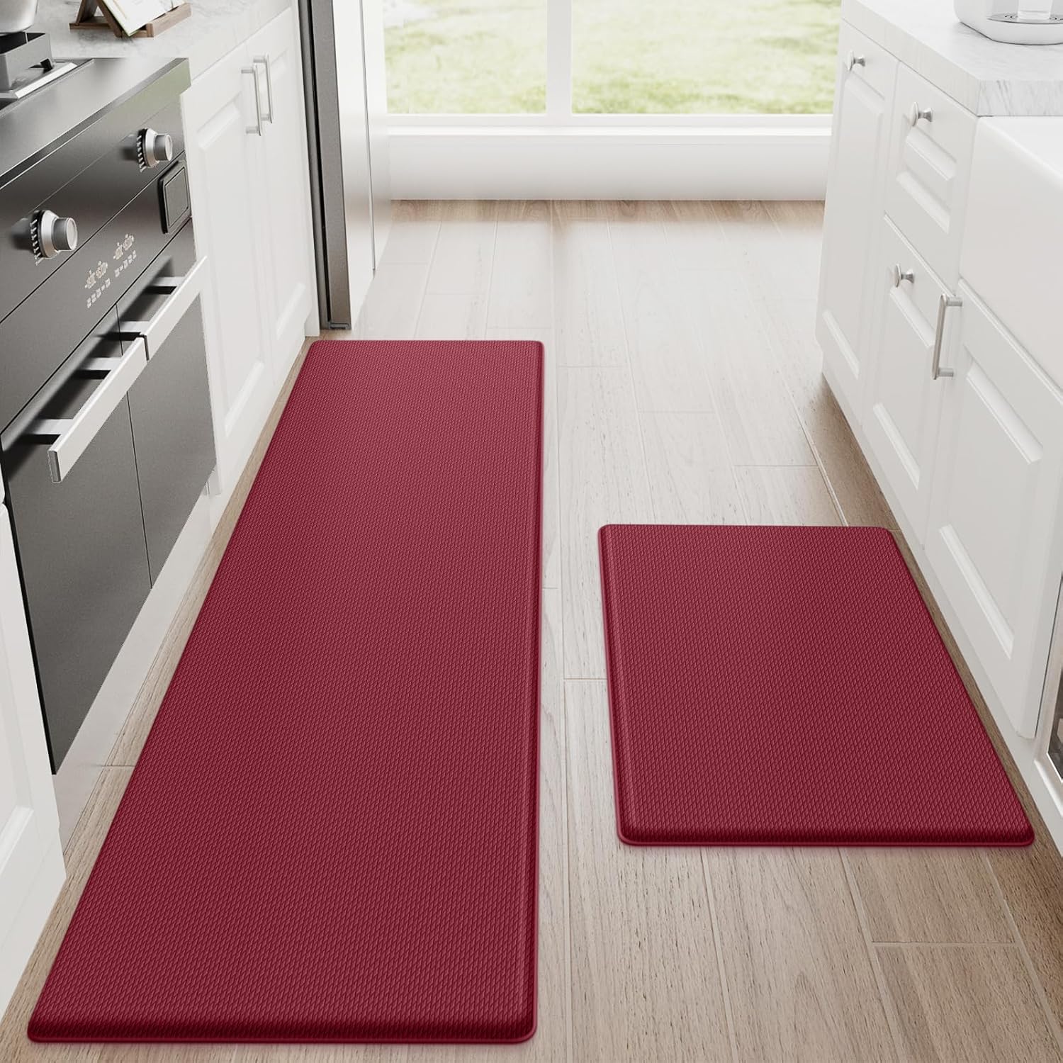 StepRite Kitchen Mats, 2PCS Kitchen Rugs, Cushioned Anti Fatigue Kitchen Mats for Floor, Non-Slip Standing Desk Mat, Waterproof Kitchen Rug Set for Kitchen,20" x 32"+20" x 94.5"-Full 1inch Thick,Black