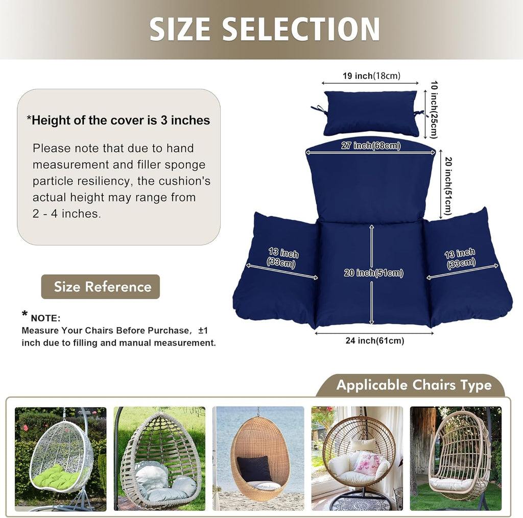 Egg Chair Cushion – Outdoor Hanging Chair Cushion, Replacement Cushions for Patio Swing, Waterproof, Fade- Resistant, Removable & Machine Washable Cover, Navy Blue