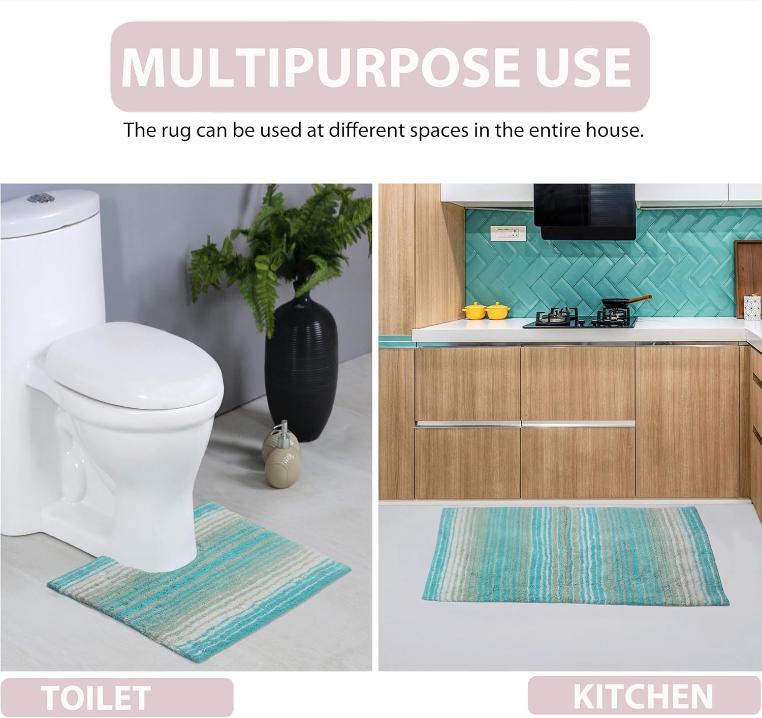 Home Weavers 100% Cotton Gradiation Collection Bathroom Décor, Washable Rug, Bathroom Mat, Kitchen Mat, Bathroom Rug Set, Bath Mat Set, Bath Floor Mat Non Slip, 4 Piece Set with Runner, Turquoise