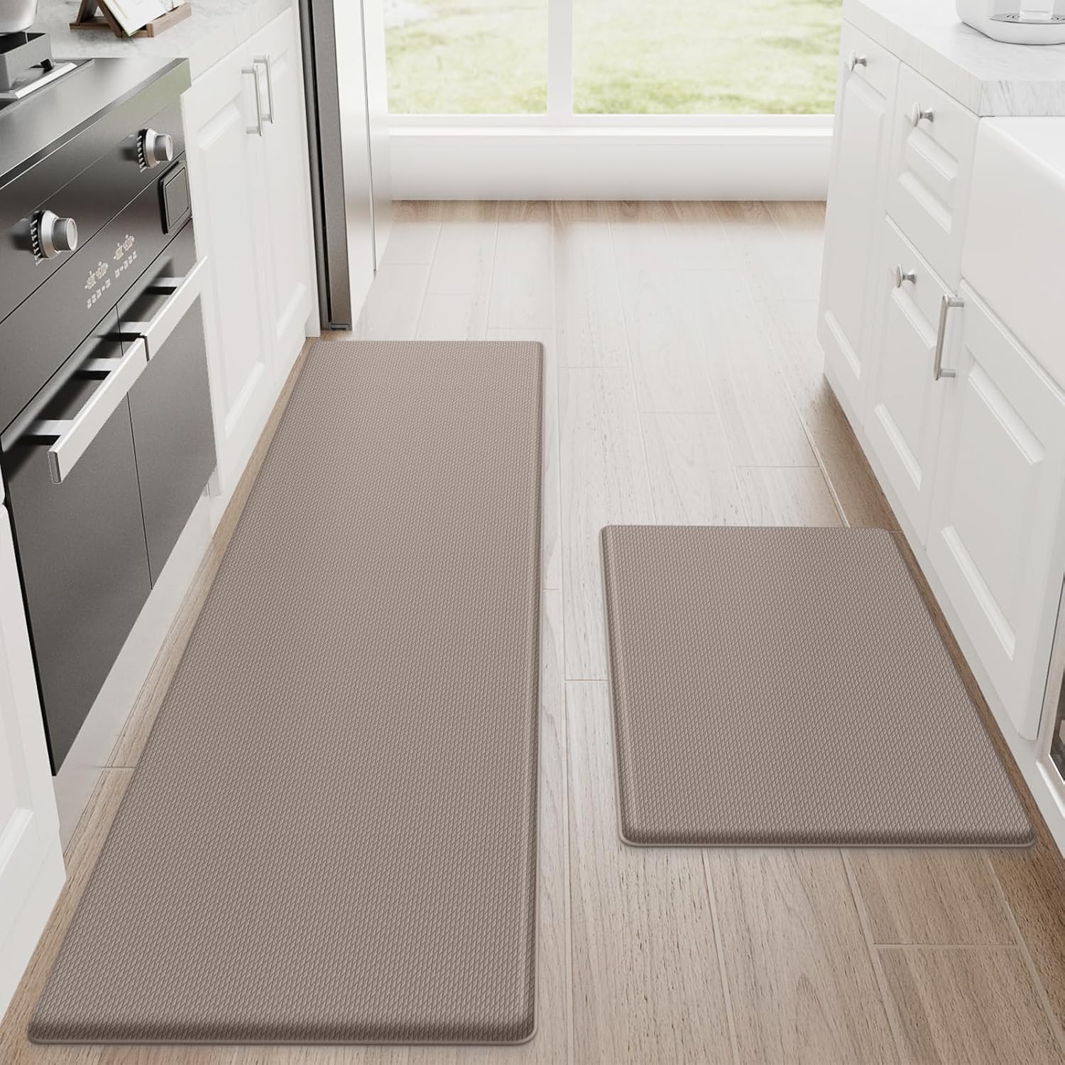 StepRite Kitchen Mats, 2PCS Kitchen Rugs, Cushioned Anti Fatigue Kitchen Mats for Floor, Non-Slip Standing Desk Mat, Waterproof Kitchen Rug Set for Kitchen,20" x 32"+20" x 94.5"-Full 1inch Thick,Black