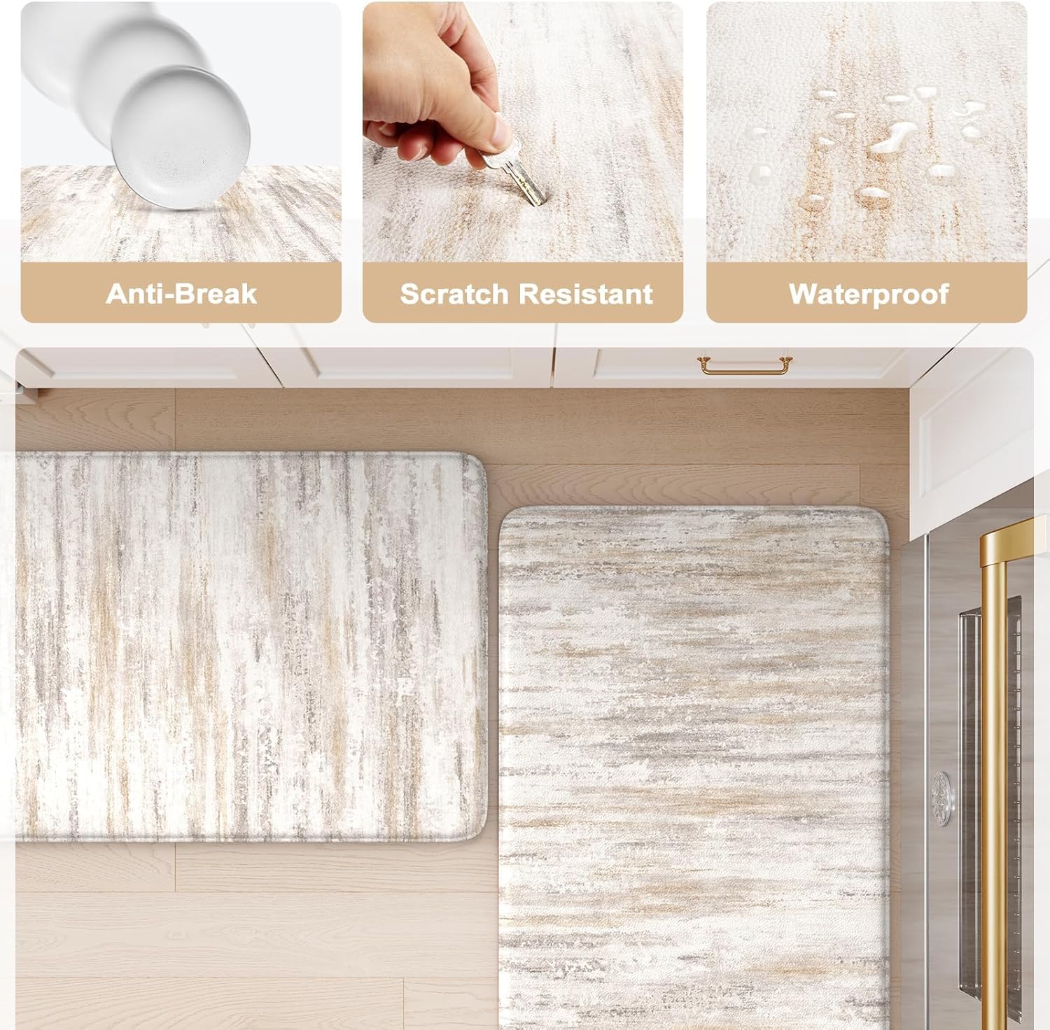 KIMODE Kitchen Anti Fatigue Mats, Farmhouse Abstract Kitchen Rugs Sets of 2, Memory Foam Kitchen Mats for Floor, Waterproof Non Skid Standing Mats for Sink Laundry Office Desk Brown 20"x71"+20"x32"