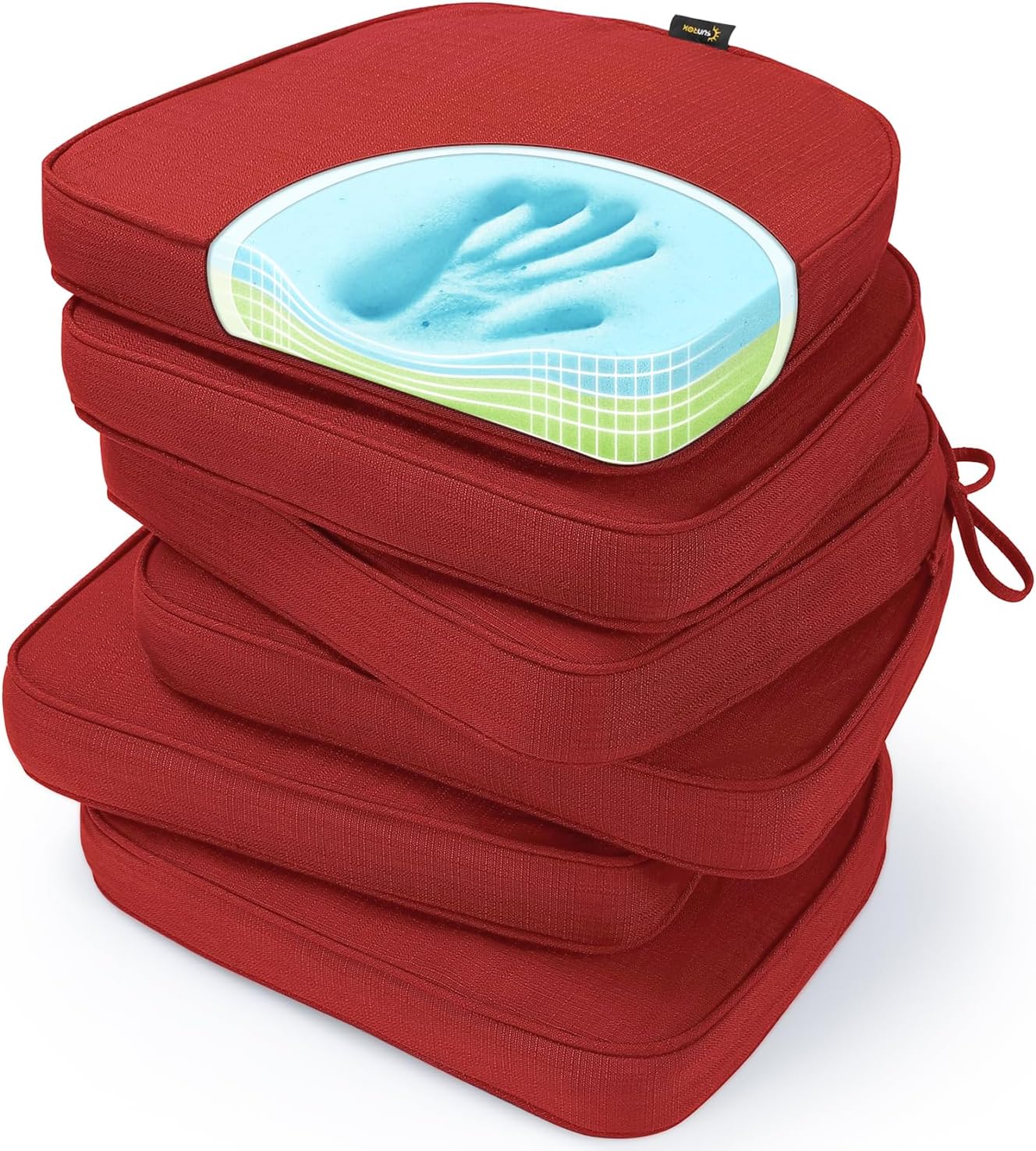 SUNROX Gel Memory Foam Chair Cushions, FadeShield Water-, Stain-Resistant Durable Reversible Seat Cushion Pads with Ties for Indoor/Outdoor Kitchen Dining Office, 17"x16", Set of 6, Heather Grey