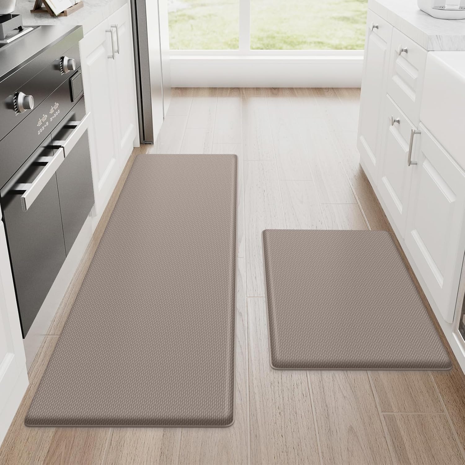 StepRite Kitchen Mats, 2PCS Kitchen Rugs, Cushioned Anti Fatigue Kitchen Mats for Floor, Non-Slip Standing Desk Mat, Waterproof Kitchen Rug Set for Kitchen,20" x 32"+20" x 94.5"-Full 1inch Thick,Black