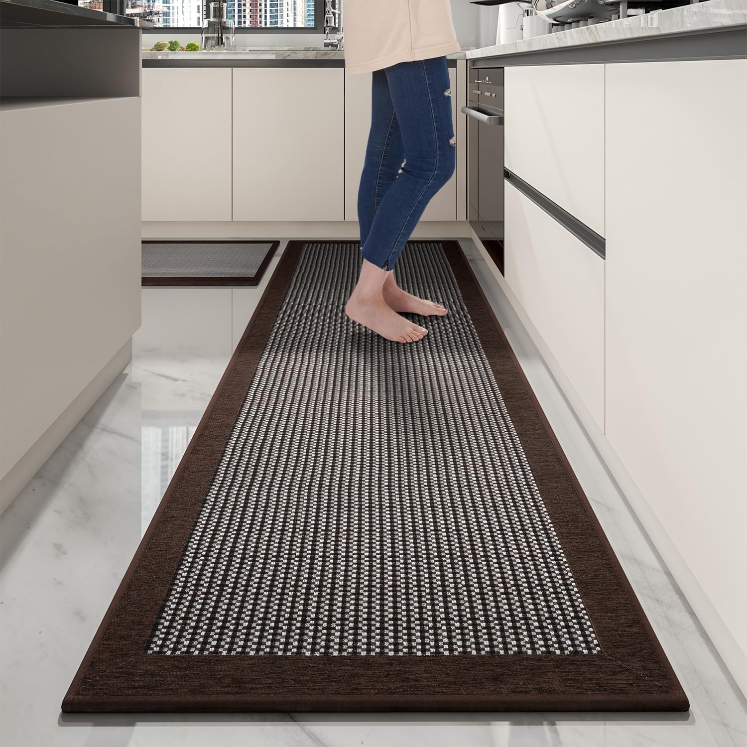 PADOOR Non Slip Kitchen Rugs Sets of 3 - Extra Large 2.5'x6' + 20"x32" + 20"x32" Runner Rugs for Kitchen Floor Non Skid Washable, Absorbent Kitchen Mat for in Front of Sink 3 Piece Grey