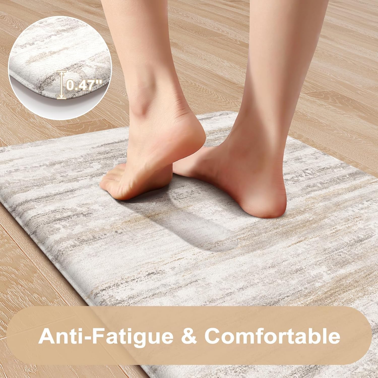 KIMODE Kitchen Anti Fatigue Mats, Farmhouse Abstract Kitchen Rugs Sets of 2, Memory Foam Kitchen Mats for Floor, Waterproof Non Skid Standing Mats for Sink Laundry Office Desk Brown 20"x71"+20"x32"