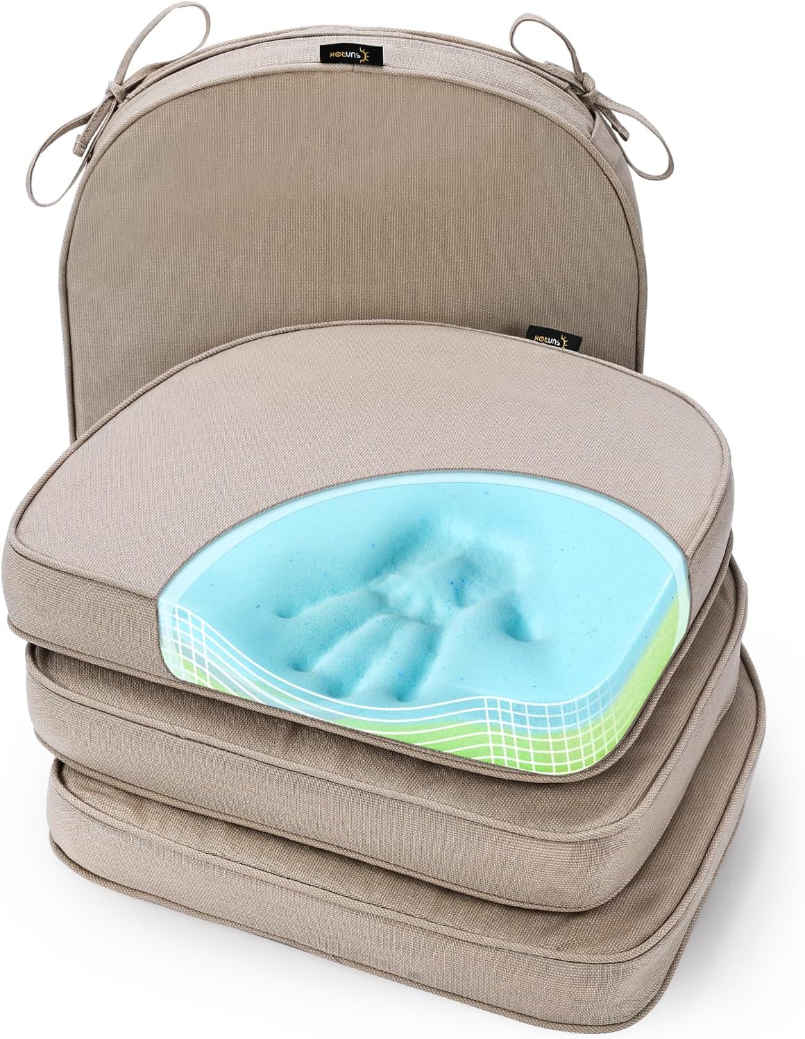 SUNROX Gel Memory Foam Chair Cushions, FadeShield Water-, Stain-Resistant Durable Reversible Seat Cushion Pads with Ties for Indoor/Outdoor Kitchen Dining Office, 17"x16", Set of 6, Heather Grey