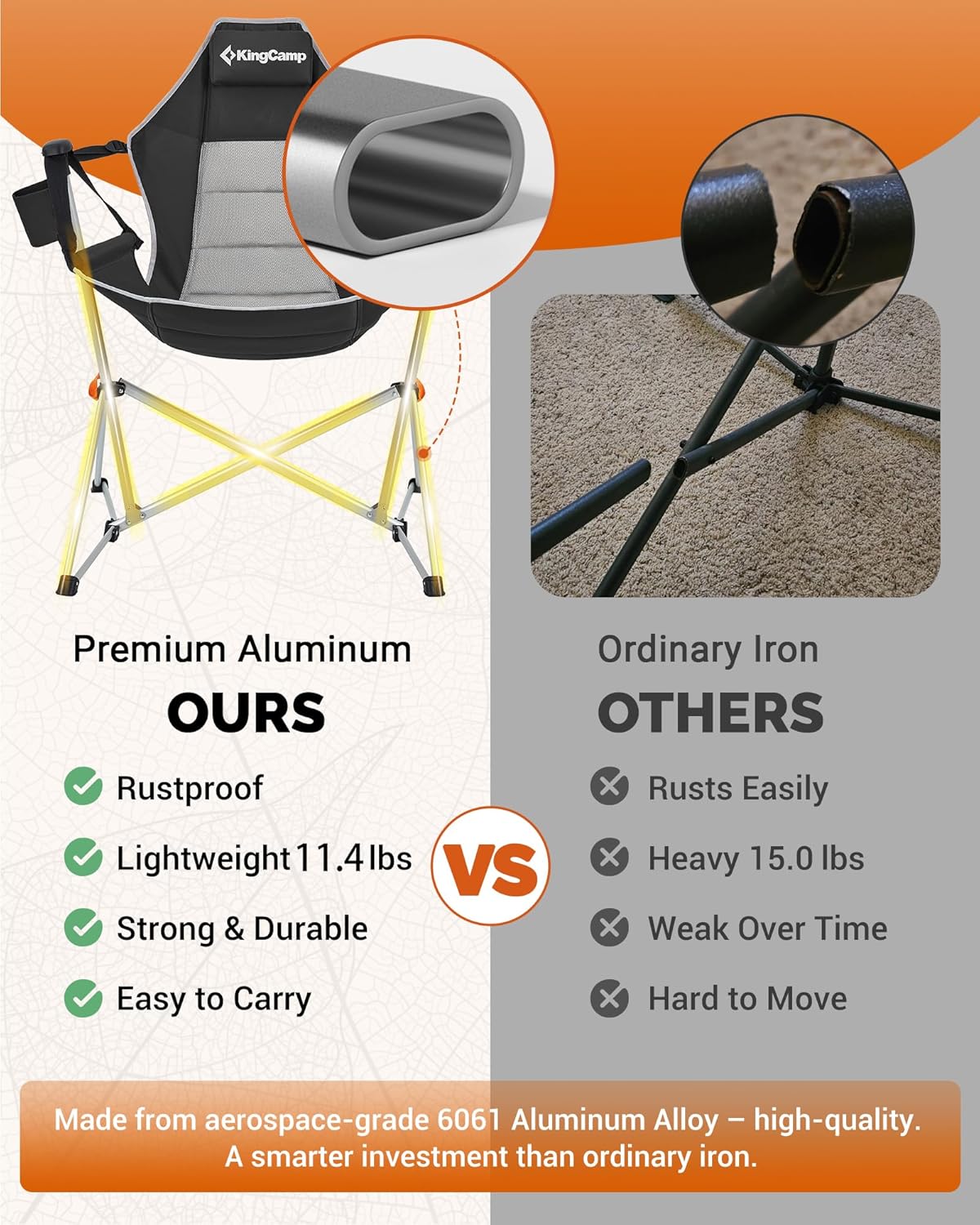 KingCamp Hammock Chair with Footrest, Swinging Portable Folding Camping Chairs for Adults MAX 440lbs Heavy Duty Foldable Oversized Rocker with Cup Holder Pillow for Outdoor Beach Patio Sport Lawn