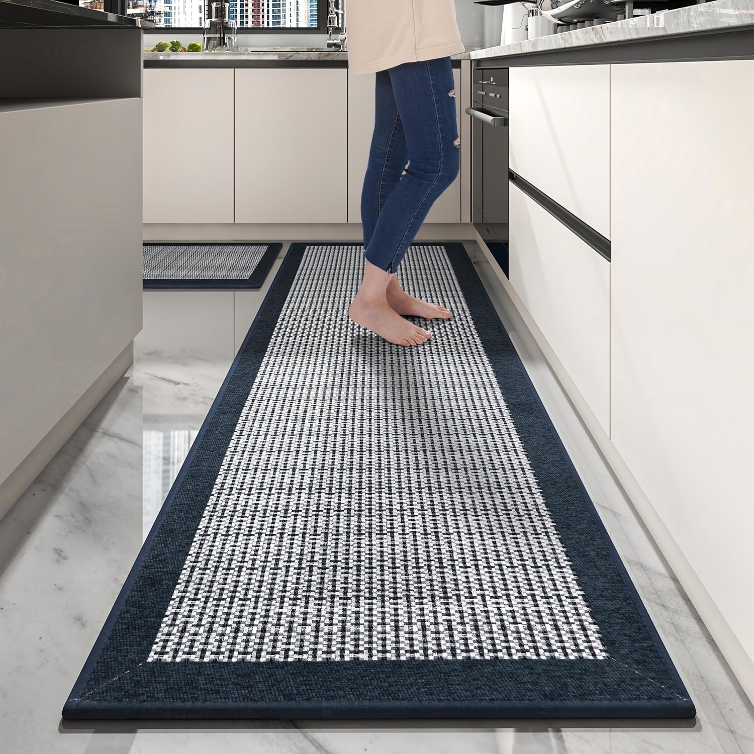 PADOOR Non Slip Kitchen Rugs Sets of 3 - Extra Large 2.5'x6' + 20"x32" + 20"x32" Runner Rugs for Kitchen Floor Non Skid Washable, Absorbent Kitchen Mat for in Front of Sink 3 Piece Grey