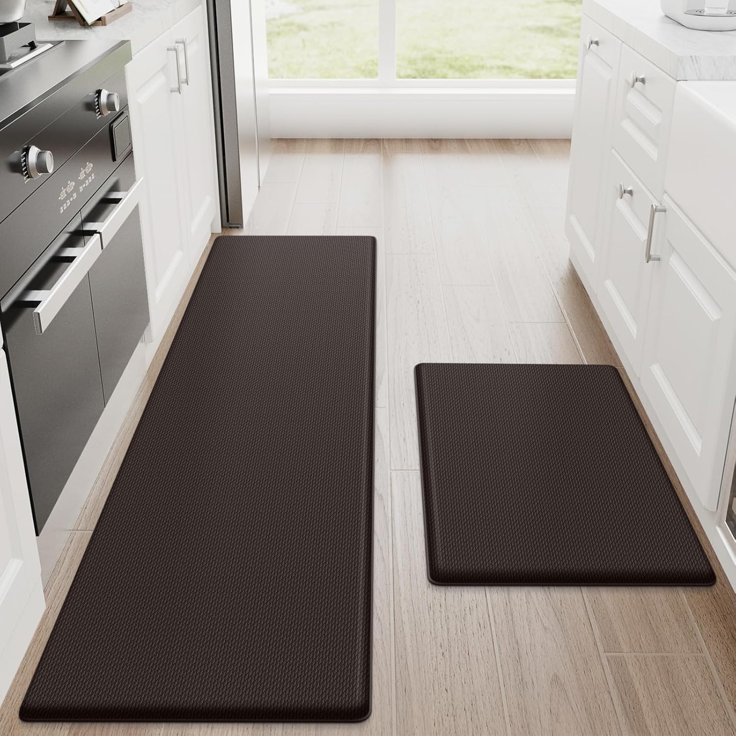 StepRite Kitchen Mats, 2PCS Kitchen Rugs, Cushioned Anti Fatigue Kitchen Mats for Floor, Non-Slip Standing Desk Mat, Waterproof Kitchen Rug Set for Kitchen,20" x 32"+20" x 94.5"-Full 1inch Thick,Black