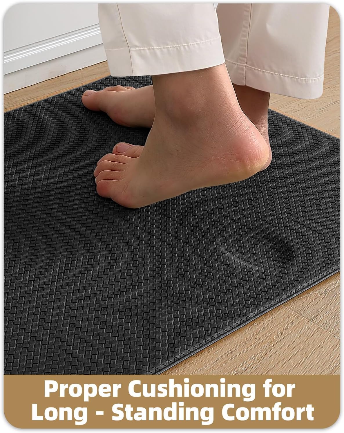 Color&Geometry Anti Fatigue Cushion Padded Kitchen Mat for Floor - 24x59+24x94,Easy Clean, Waterproof & Oil Proof, Anti Slip, Foam Rubber Runner Rug for Front Sink Comfort Standing, Black Set of 2