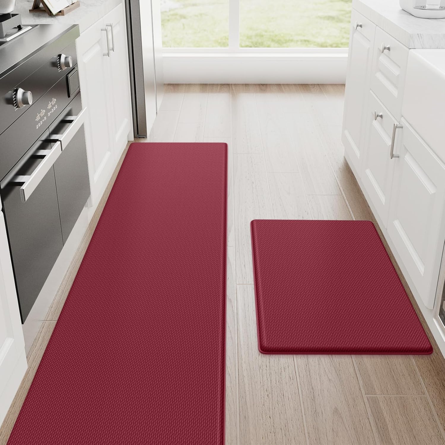 StepRite Kitchen Mats, 2PCS Kitchen Rugs, Cushioned Anti Fatigue Kitchen Mats for Floor, Non-Slip Standing Desk Mat, Waterproof Kitchen Rug Set for Kitchen,20" x 32"+20" x 94.5"-Full 1inch Thick,Black
