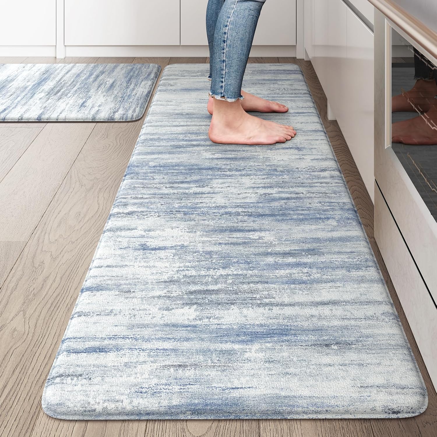 KIMODE Kitchen Anti Fatigue Mats, Farmhouse Abstract Kitchen Rugs Sets of 2, Memory Foam Kitchen Mats for Floor, Waterproof Non Skid Standing Mats for Sink Laundry Office Desk Brown 20"x71"+20"x32"