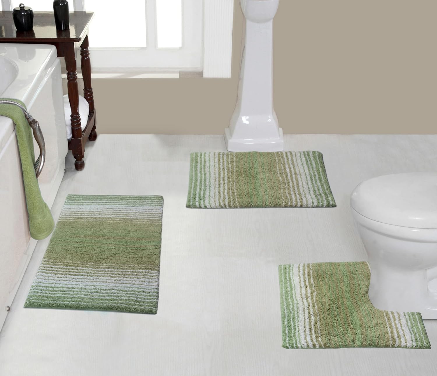 Home Weavers 100% Cotton Gradiation Collection Bathroom Décor, Washable Rug, Bathroom Mat, Kitchen Mat, Bathroom Rug Set, Bath Mat Set, Bath Floor Mat Non Slip, 4 Piece Set with Runner, Turquoise