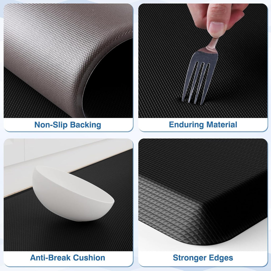 StepRite Kitchen Mats, 2PCS Kitchen Rugs, Cushioned Anti Fatigue Kitchen Mats for Floor, Non-Slip Standing Desk Mat, Waterproof Kitchen Rug Set for Kitchen,20" x 32"+20" x 94.5"-Full 1inch Thick,Black