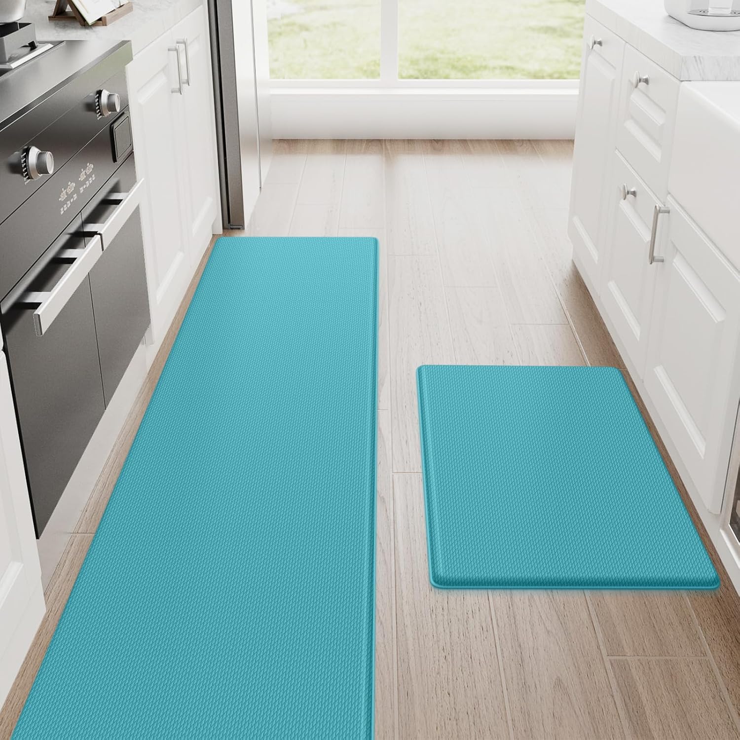 StepRite Kitchen Mats, 2PCS Kitchen Rugs, Cushioned Anti Fatigue Kitchen Mats for Floor, Non-Slip Standing Desk Mat, Waterproof Kitchen Rug Set for Kitchen,20" x 32"+20" x 94.5"-Full 1inch Thick,Black