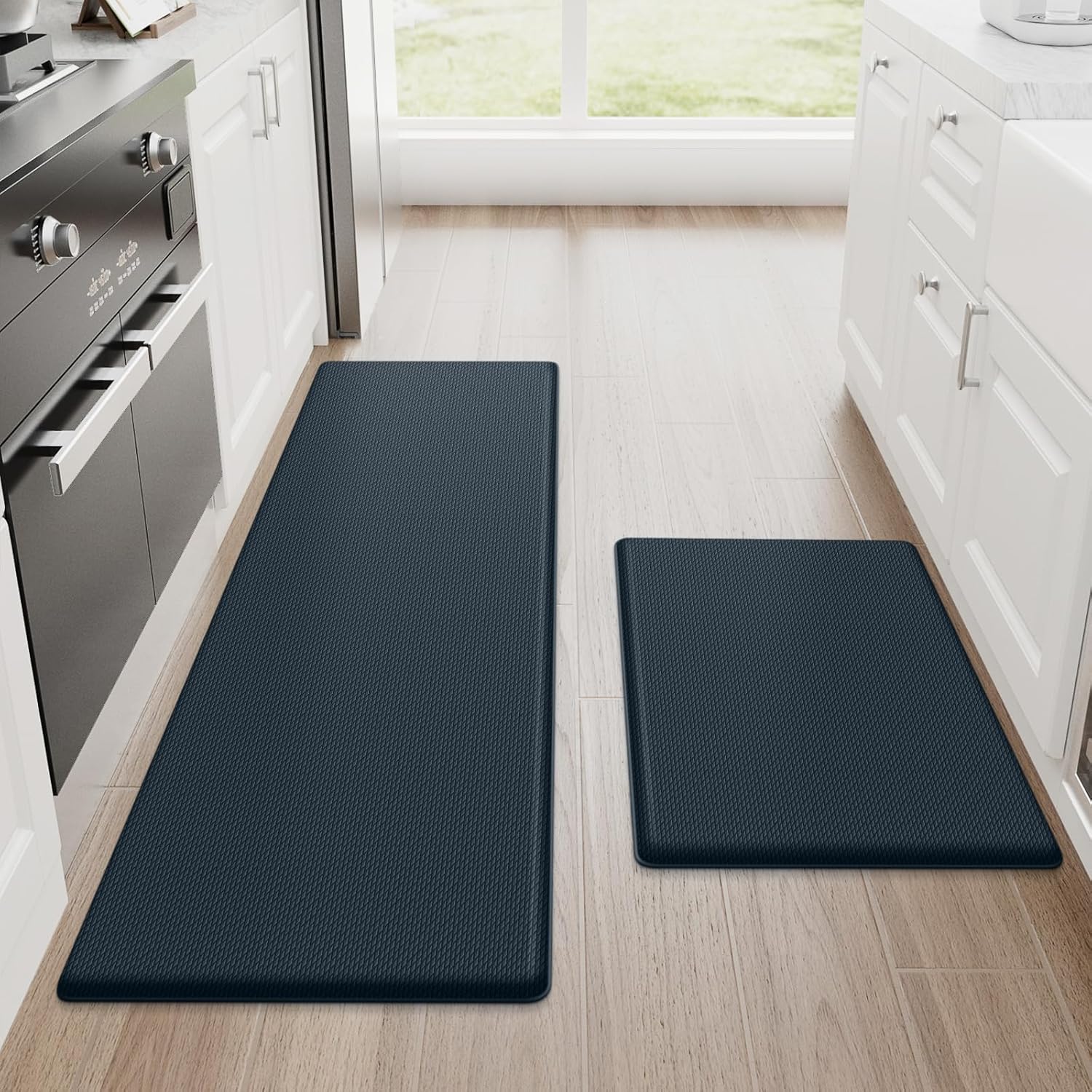 StepRite Kitchen Mats, 2PCS Kitchen Rugs, Cushioned Anti Fatigue Kitchen Mats for Floor, Non-Slip Standing Desk Mat, Waterproof Kitchen Rug Set for Kitchen,20" x 32"+20" x 94.5"-Full 1inch Thick,Black