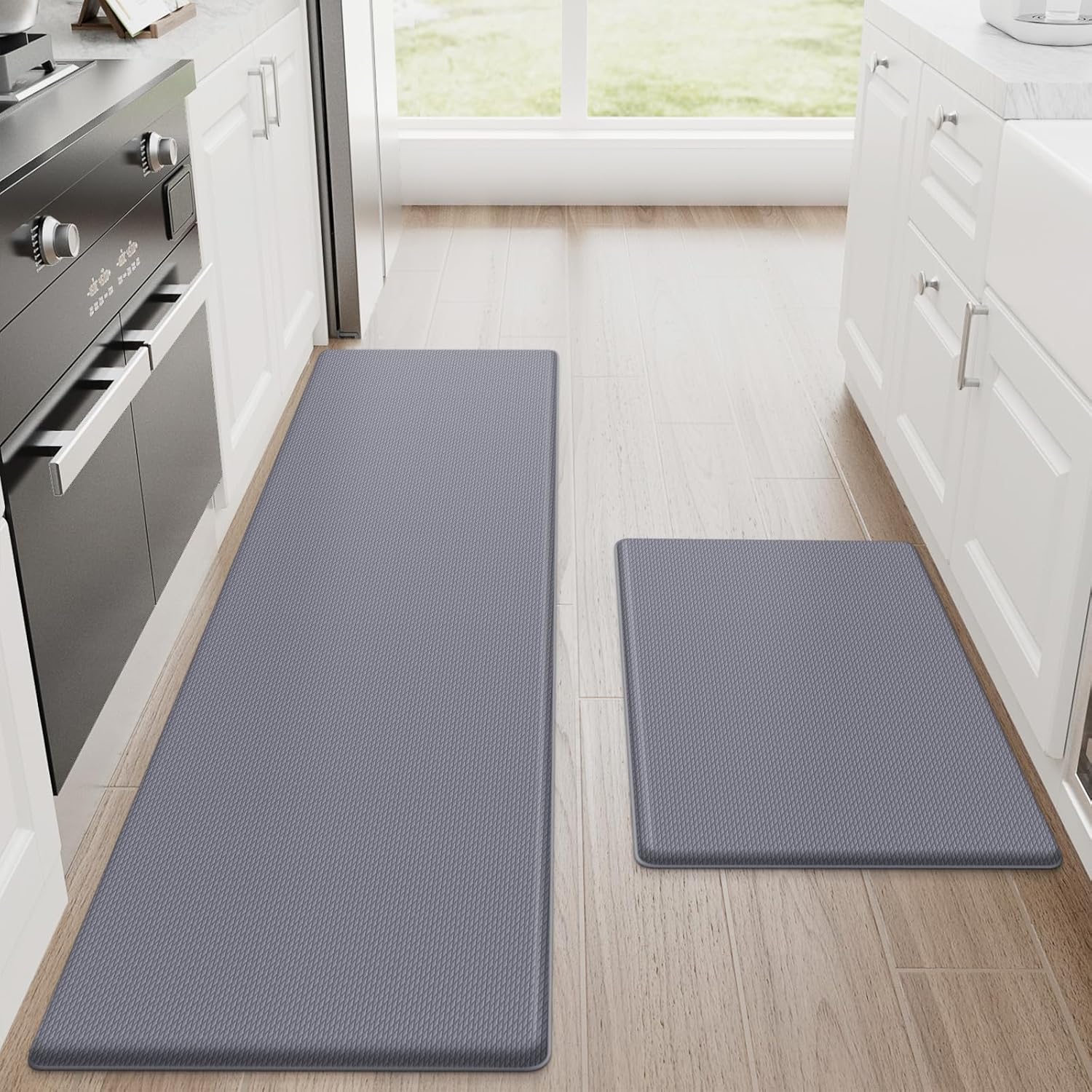 StepRite Kitchen Mats, 2PCS Kitchen Rugs, Cushioned Anti Fatigue Kitchen Mats for Floor, Non-Slip Standing Desk Mat, Waterproof Kitchen Rug Set for Kitchen,20" x 32"+20" x 94.5"-Full 1inch Thick,Black
