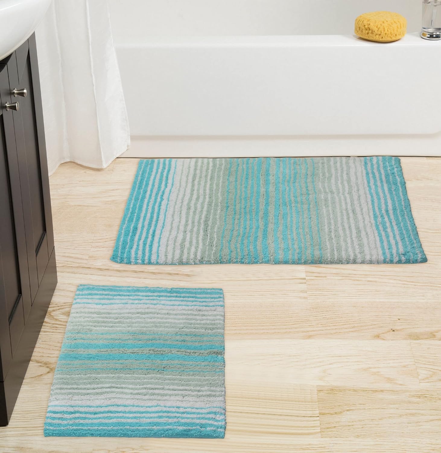 Home Weavers 100% Cotton Gradiation Collection Bathroom Décor, Washable Rug, Bathroom Mat, Kitchen Mat, Bathroom Rug Set, Bath Mat Set, Bath Floor Mat Non Slip, 4 Piece Set with Runner, Turquoise