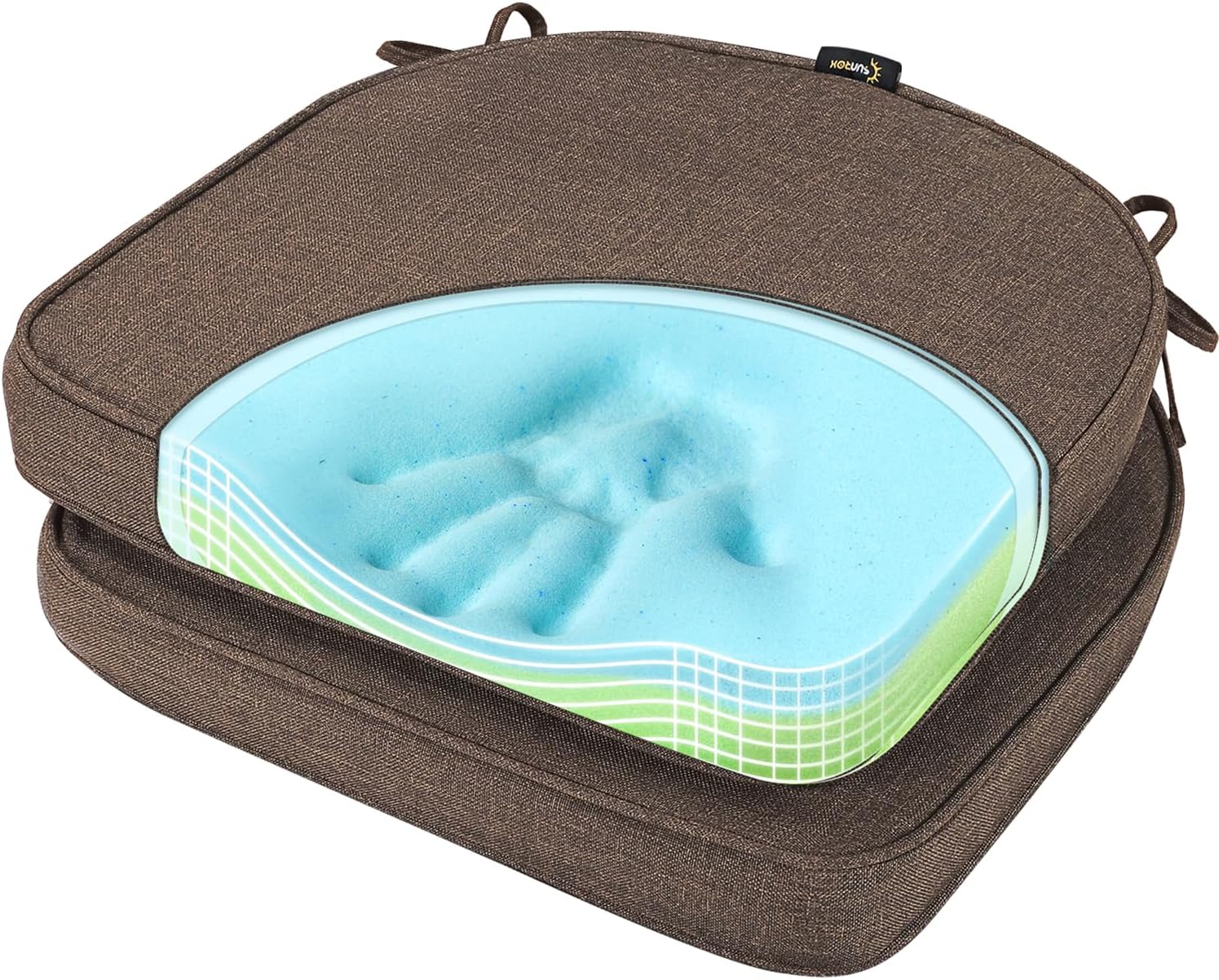 SUNROX Gel Memory Foam Chair Cushions, FadeShield Water-, Stain-Resistant Durable Reversible Seat Cushion Pads with Ties for Indoor/Outdoor Kitchen Dining Office, 17"x16", Set of 6, Heather Grey