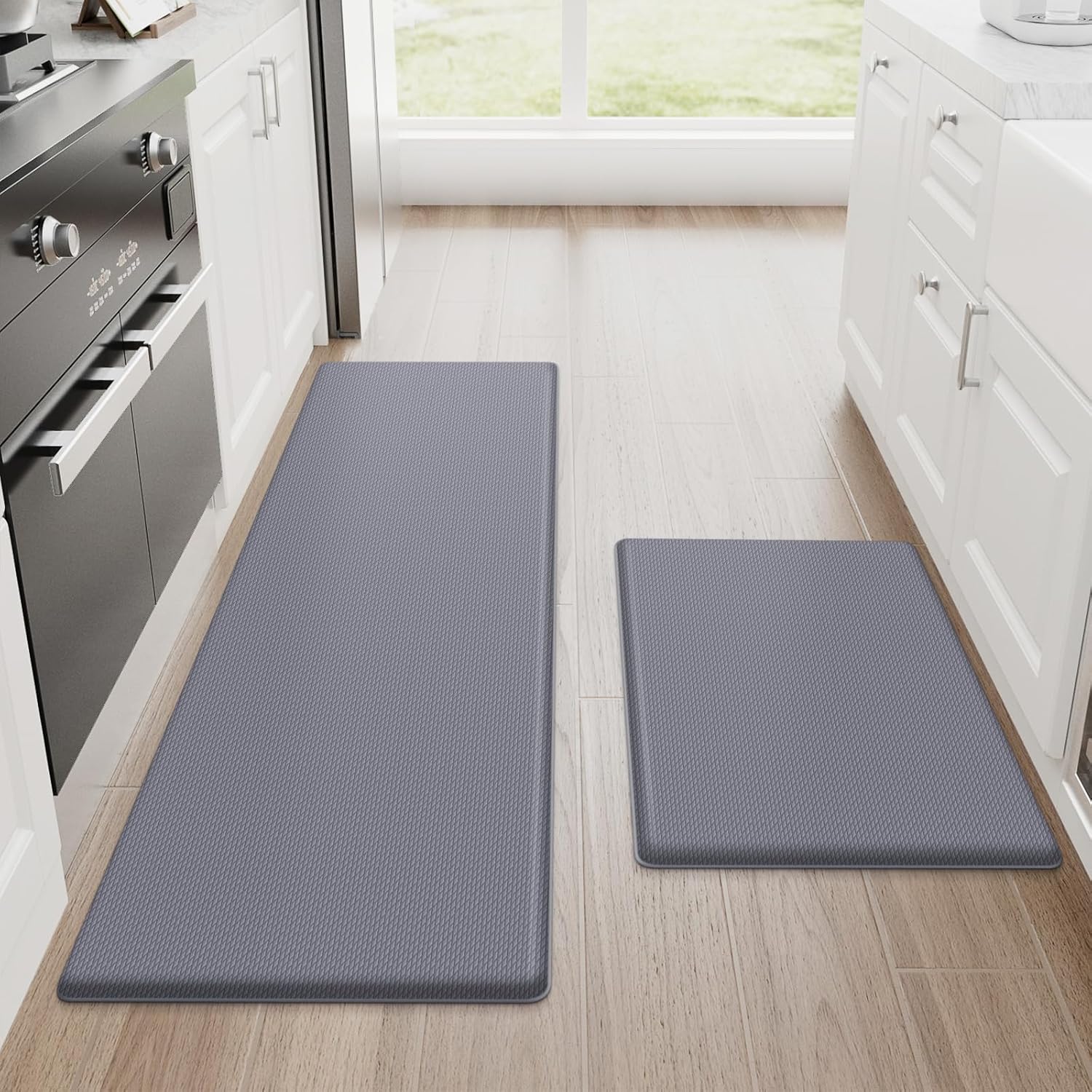 StepRite Kitchen Mats, 2PCS Kitchen Rugs, Cushioned Anti Fatigue Kitchen Mats for Floor, Non-Slip Standing Desk Mat, Waterproof Kitchen Rug Set for Kitchen,20" x 32"+20" x 94.5"-Full 1inch Thick,Black
