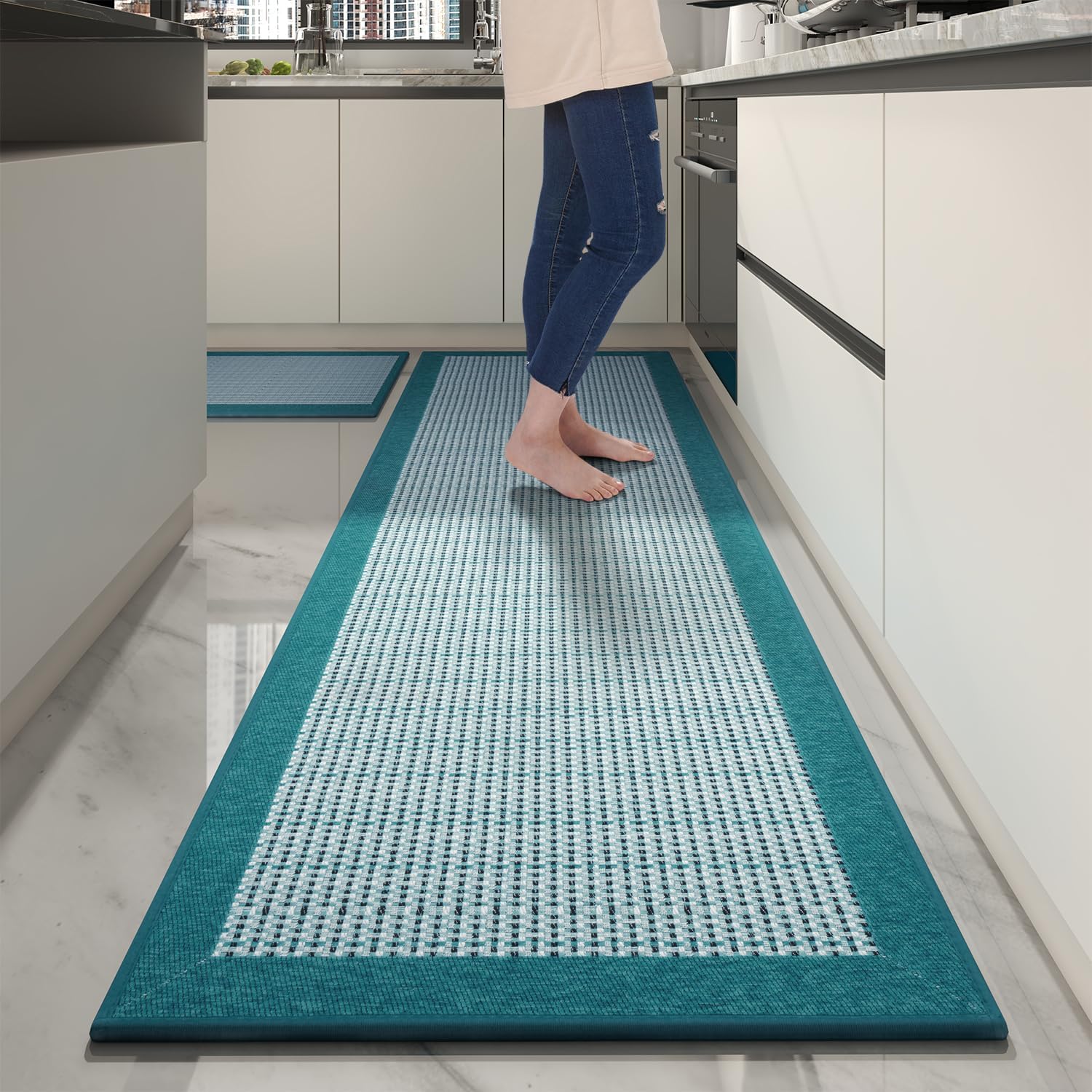 PADOOR Non Slip Kitchen Rugs Sets of 3 - Extra Large 2.5'x6' + 20"x32" + 20"x32" Runner Rugs for Kitchen Floor Non Skid Washable, Absorbent Kitchen Mat for in Front of Sink 3 Piece Grey