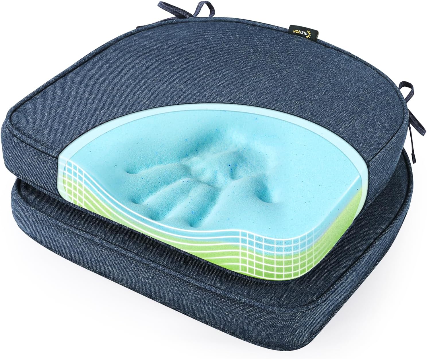 SUNROX Gel Memory Foam Chair Cushions, FadeShield Water-, Stain-Resistant Durable Reversible Seat Cushion Pads with Ties for Indoor/Outdoor Kitchen Dining Office, 17"x16", Set of 6, Heather Grey