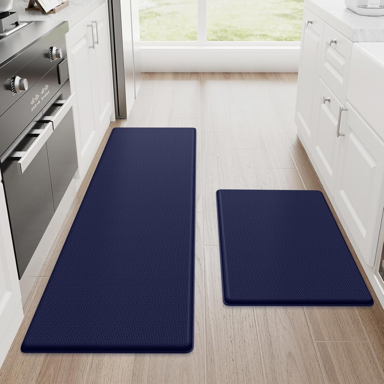 StepRite Kitchen Mats, 2PCS Kitchen Rugs, Cushioned Anti Fatigue Kitchen Mats for Floor, Non-Slip Standing Desk Mat, Waterproof Kitchen Rug Set for Kitchen,20" x 32"+20" x 94.5"-Full 1inch Thick,Black