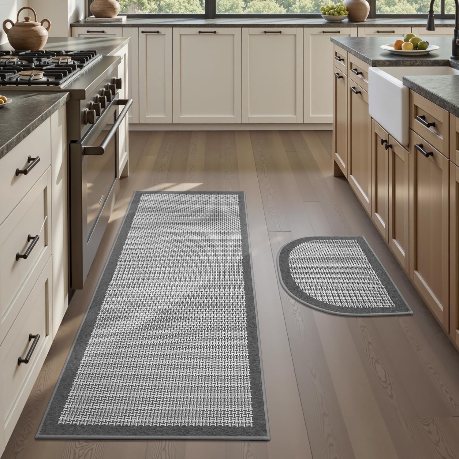 PADOOR Non Slip Kitchen Rugs Sets of 3 - Extra Large 2.5'x6' + 20"x32" + 20"x32" Runner Rugs for Kitchen Floor Non Skid Washable, Absorbent Kitchen Mat for in Front of Sink 3 Piece Grey