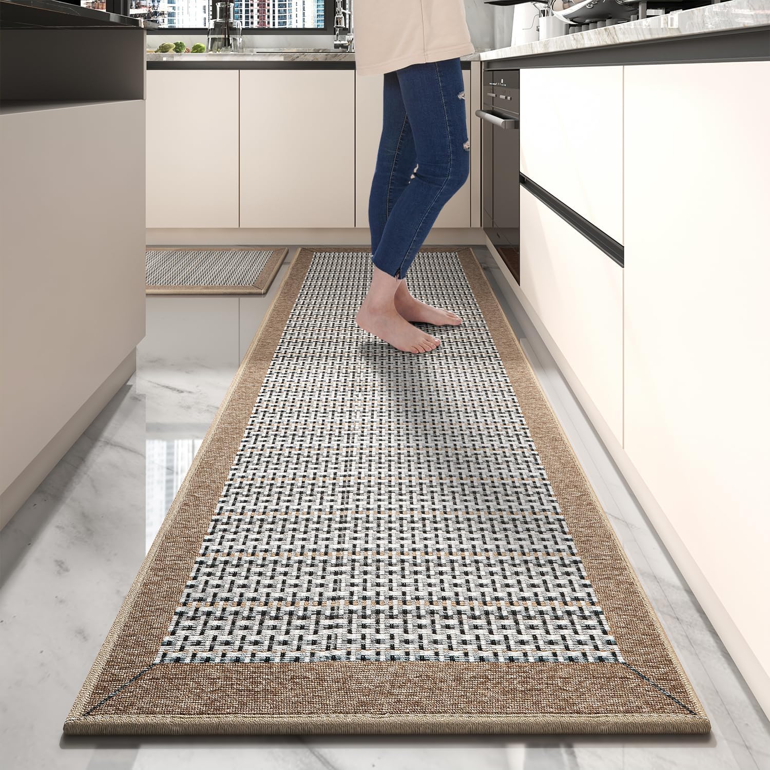 PADOOR Non Slip Kitchen Rugs Sets of 3 - Extra Large 2.5'x6' + 20"x32" + 20"x32" Runner Rugs for Kitchen Floor Non Skid Washable, Absorbent Kitchen Mat for in Front of Sink 3 Piece Grey